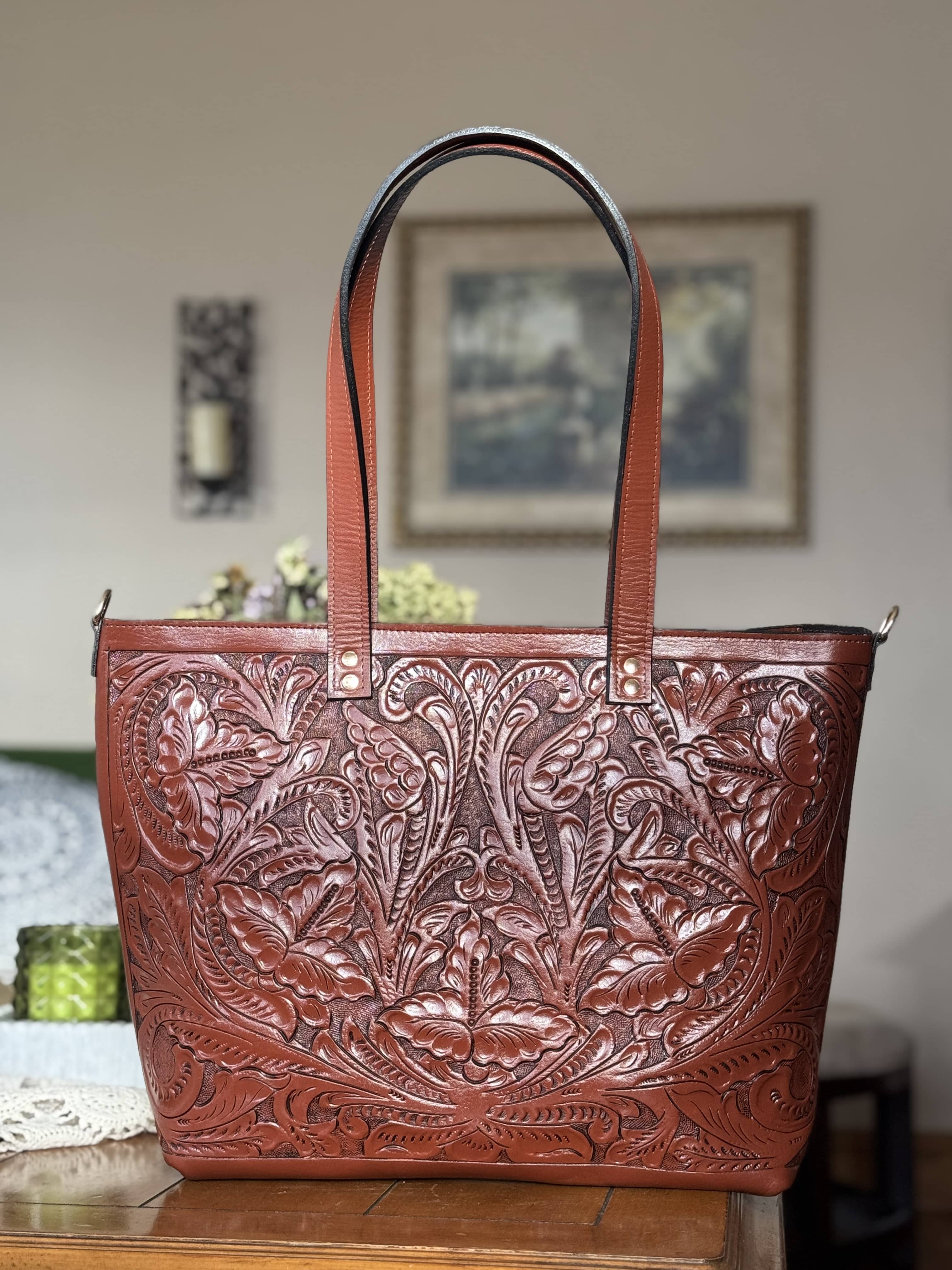 PREORDER | Carolina Tooled Leather Tote | Chedron - Mirasol Accessories