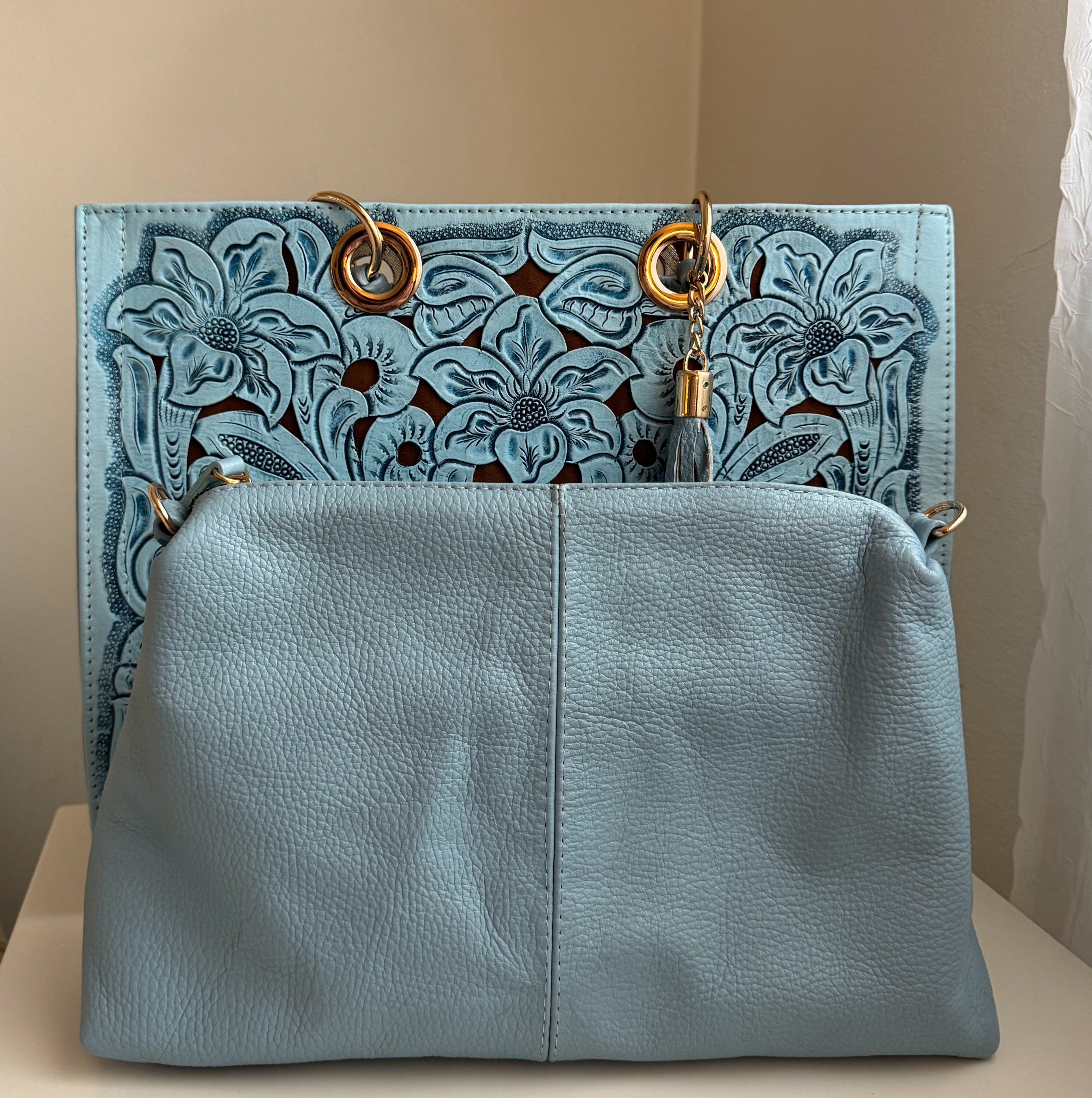 Jacqueline Tooled Leather Tote | Cielo Azul - Mirasol Accessories