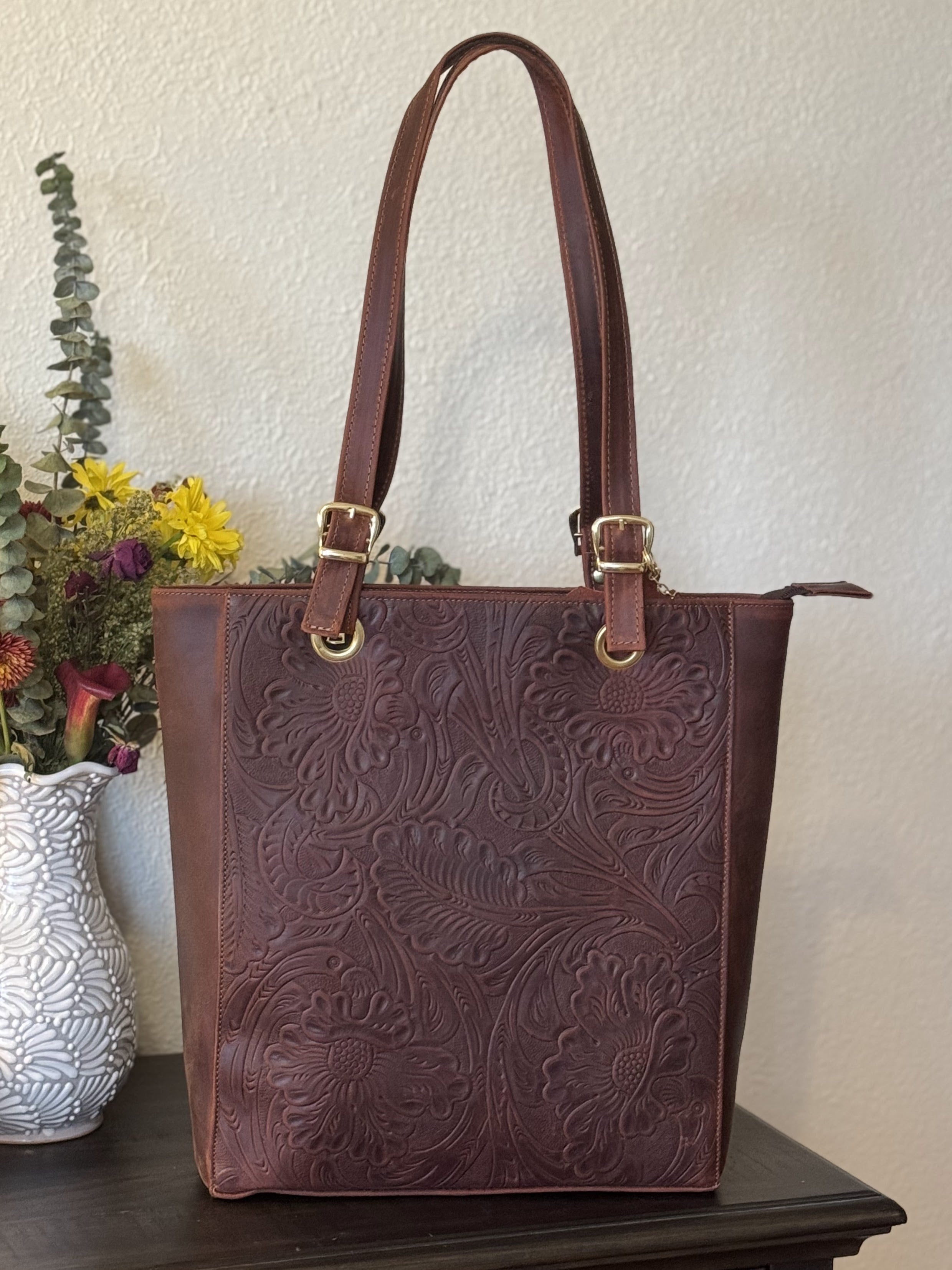 Sandra Leather Tote | Hazelnut - Mirasol Accessories