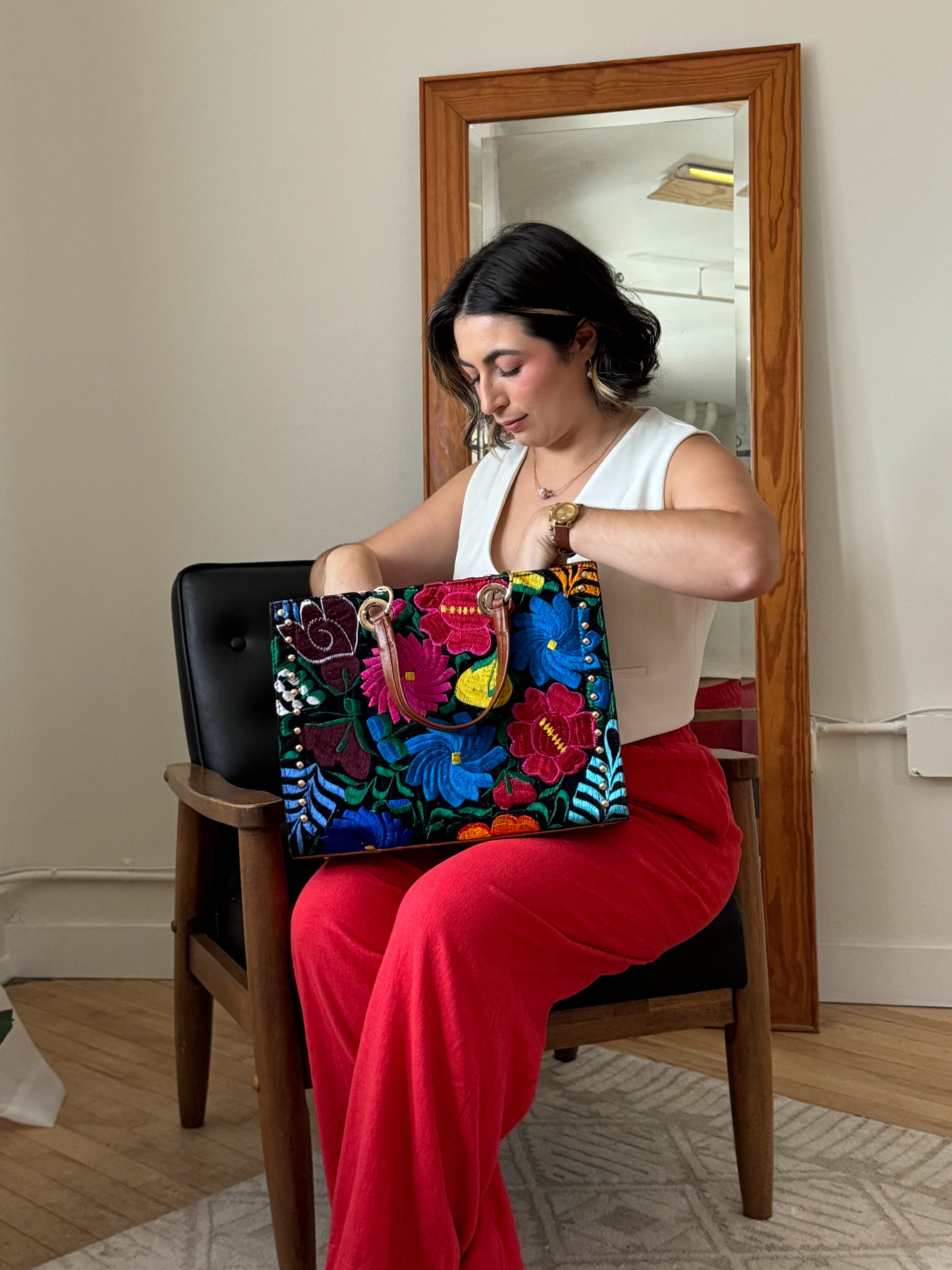 Jacqueline Embroidered Leather Tote - Mirasol Accessories