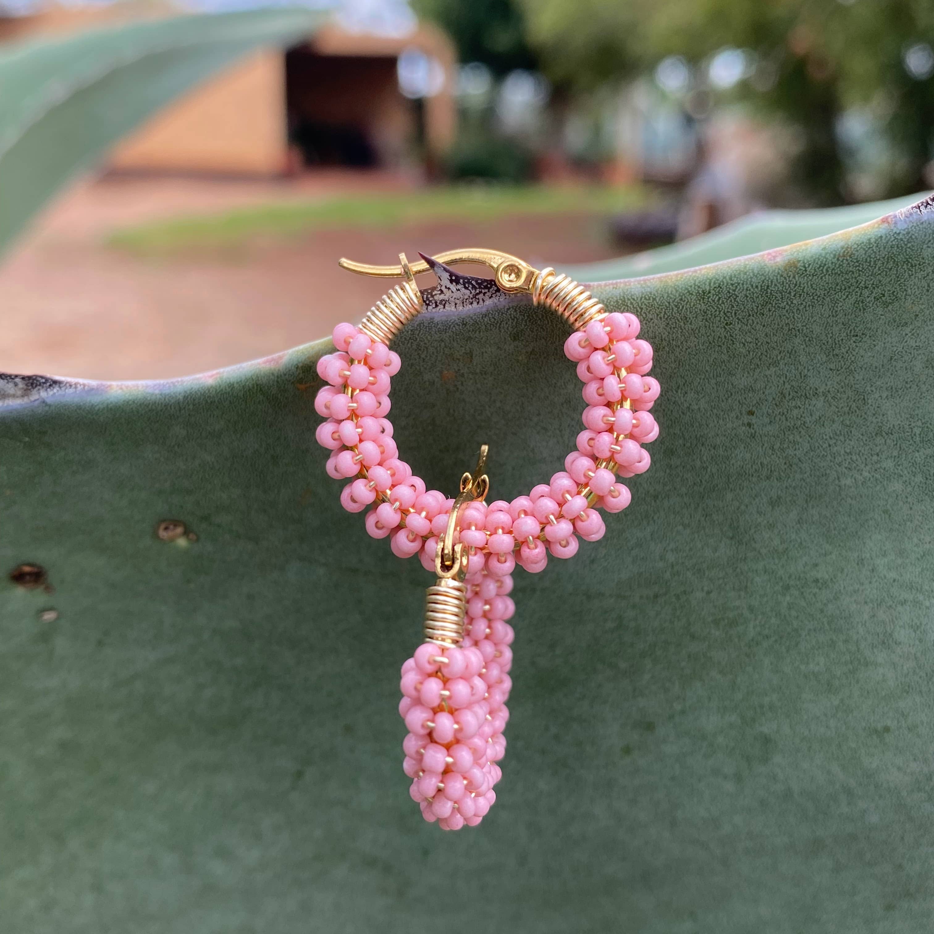 Luz Beaded Earrings Artesanales | Large	Rosa - Mirasol Accessories