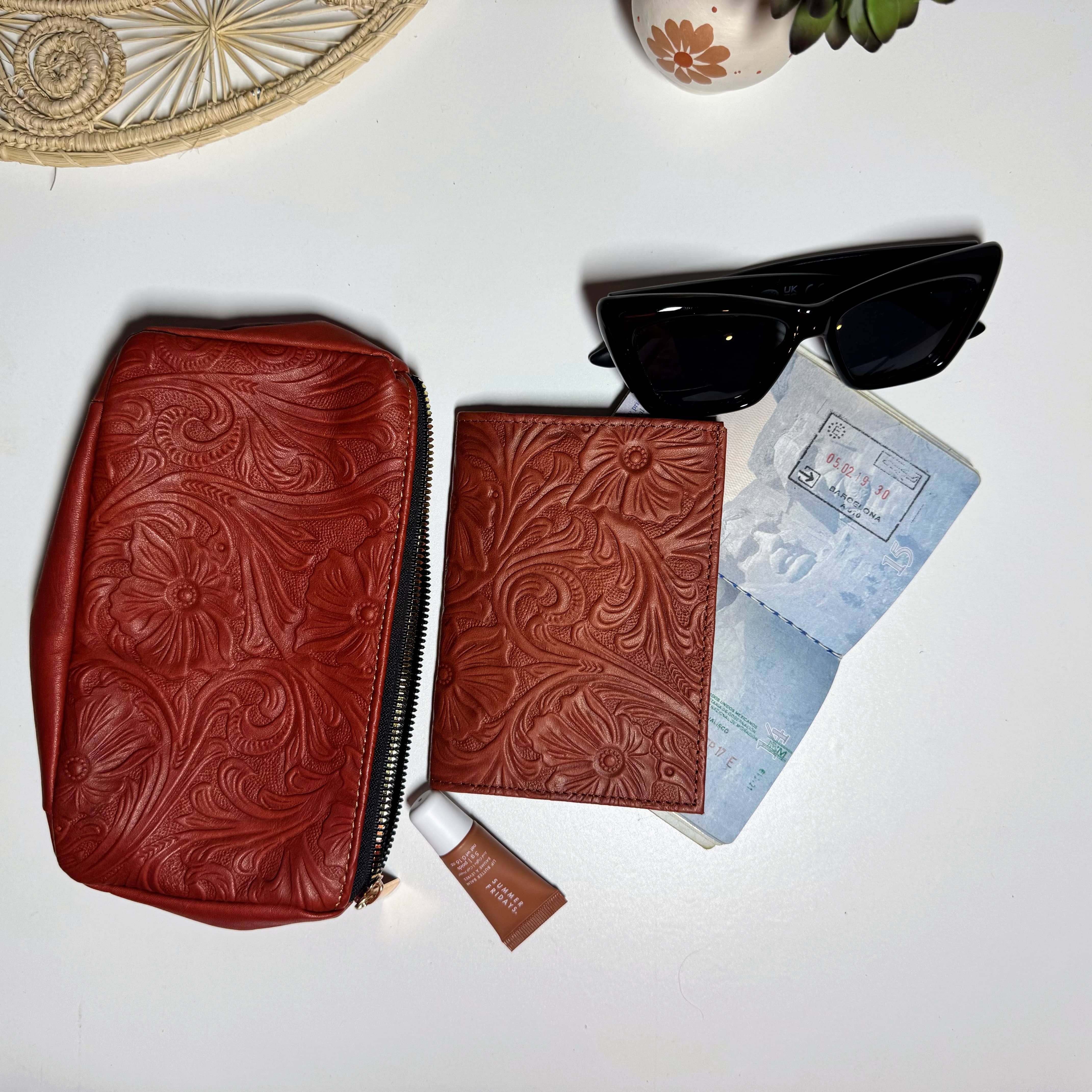 Travel Set | Passport Case and Makeup Bag | Terracotta - Mirasol Accessories