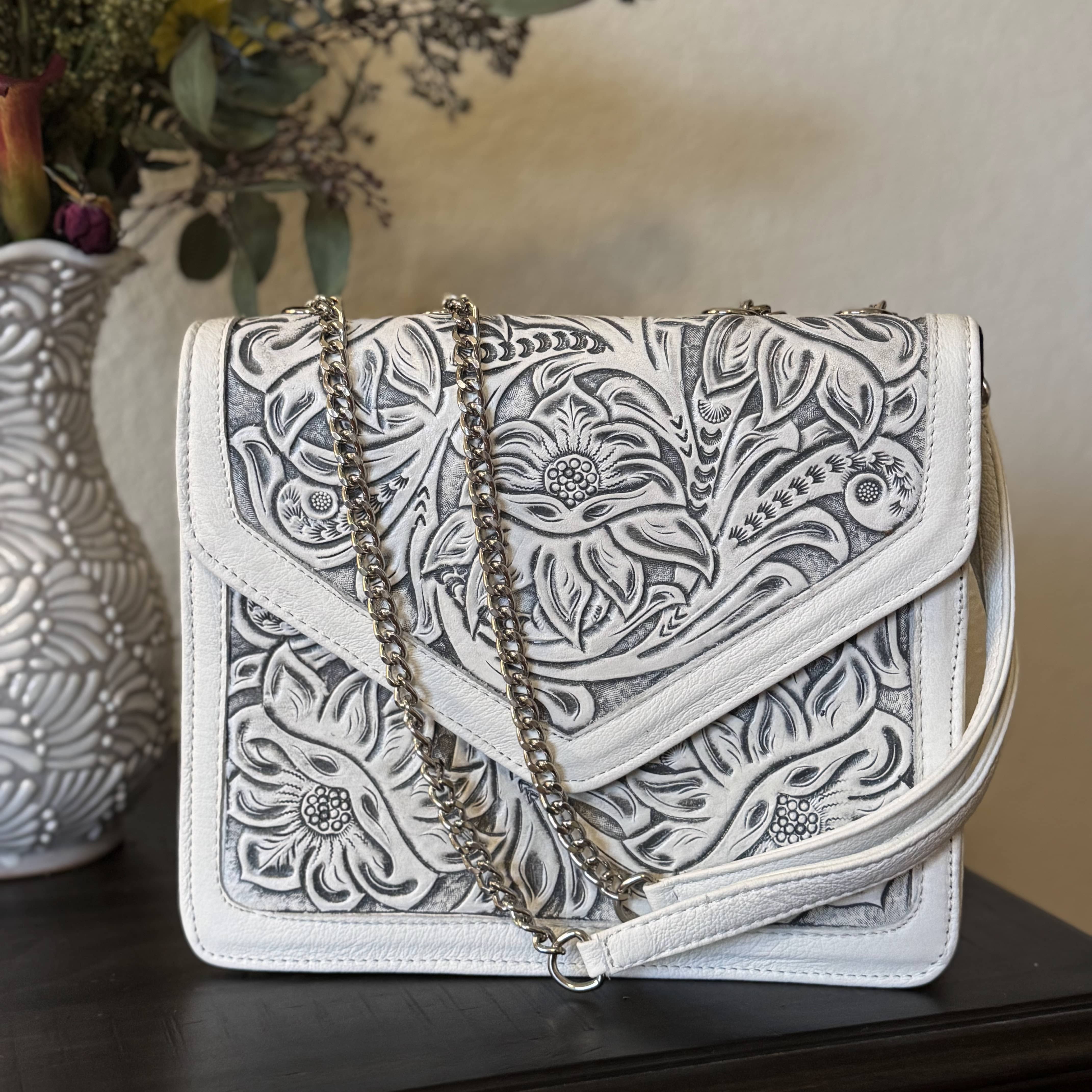 Diana Tooled Leather Bag | Gray - Mirasol Accessories