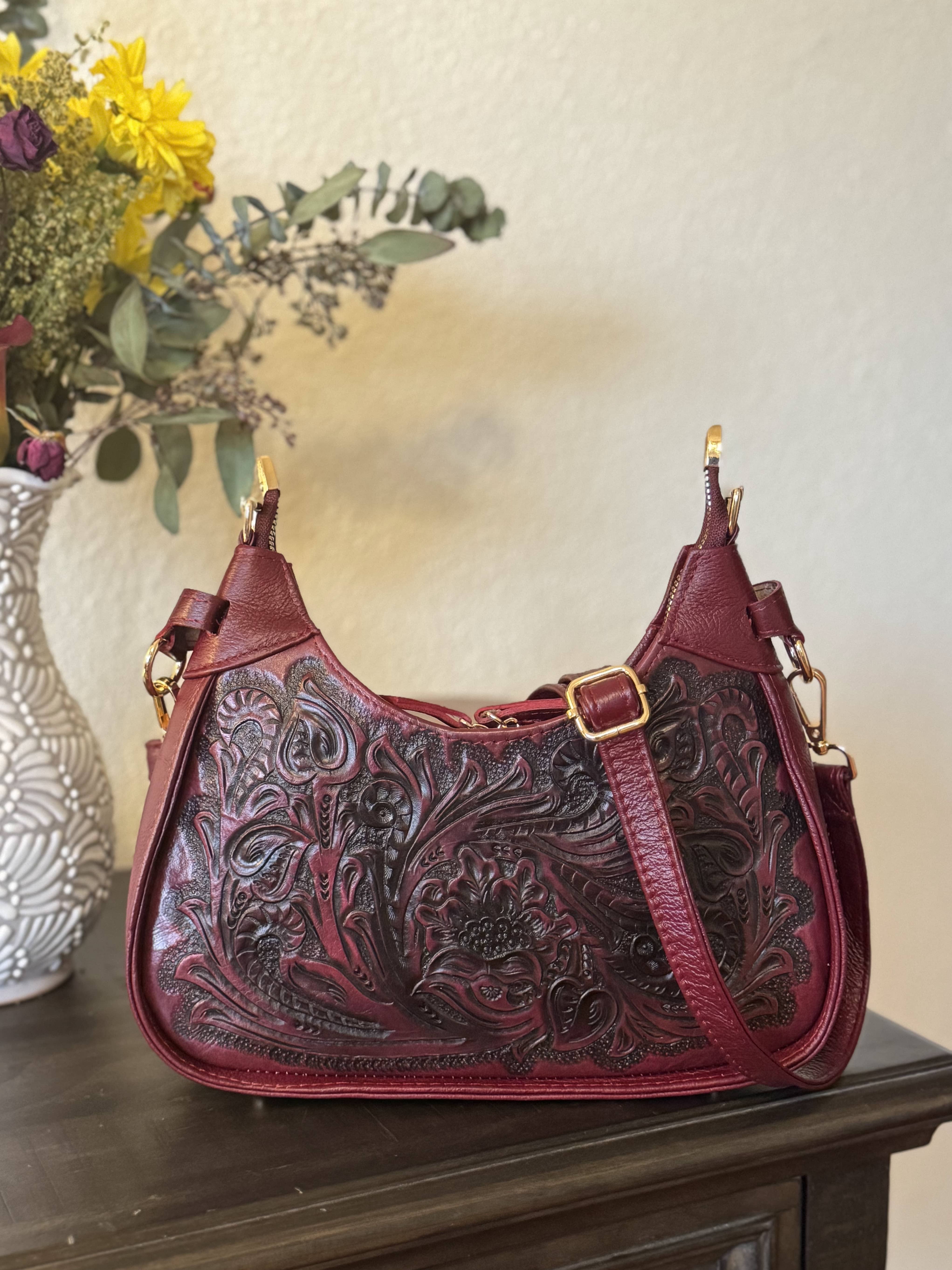 Gemma Cincelado Shoulder Bag | Cherry Mocha - Mirasol Accessories