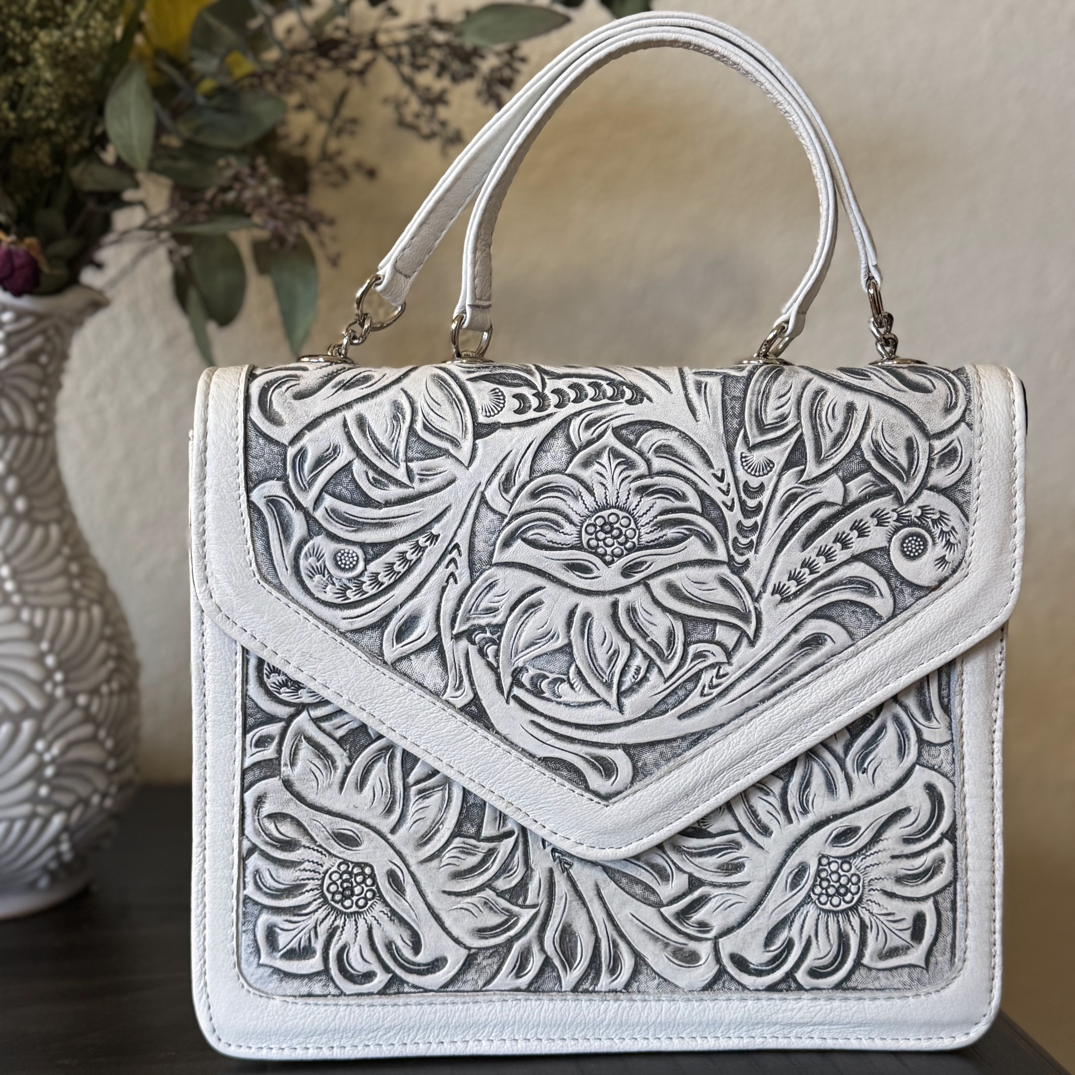 Diana Tooled Leather Bag | Gray - Mirasol Accessories