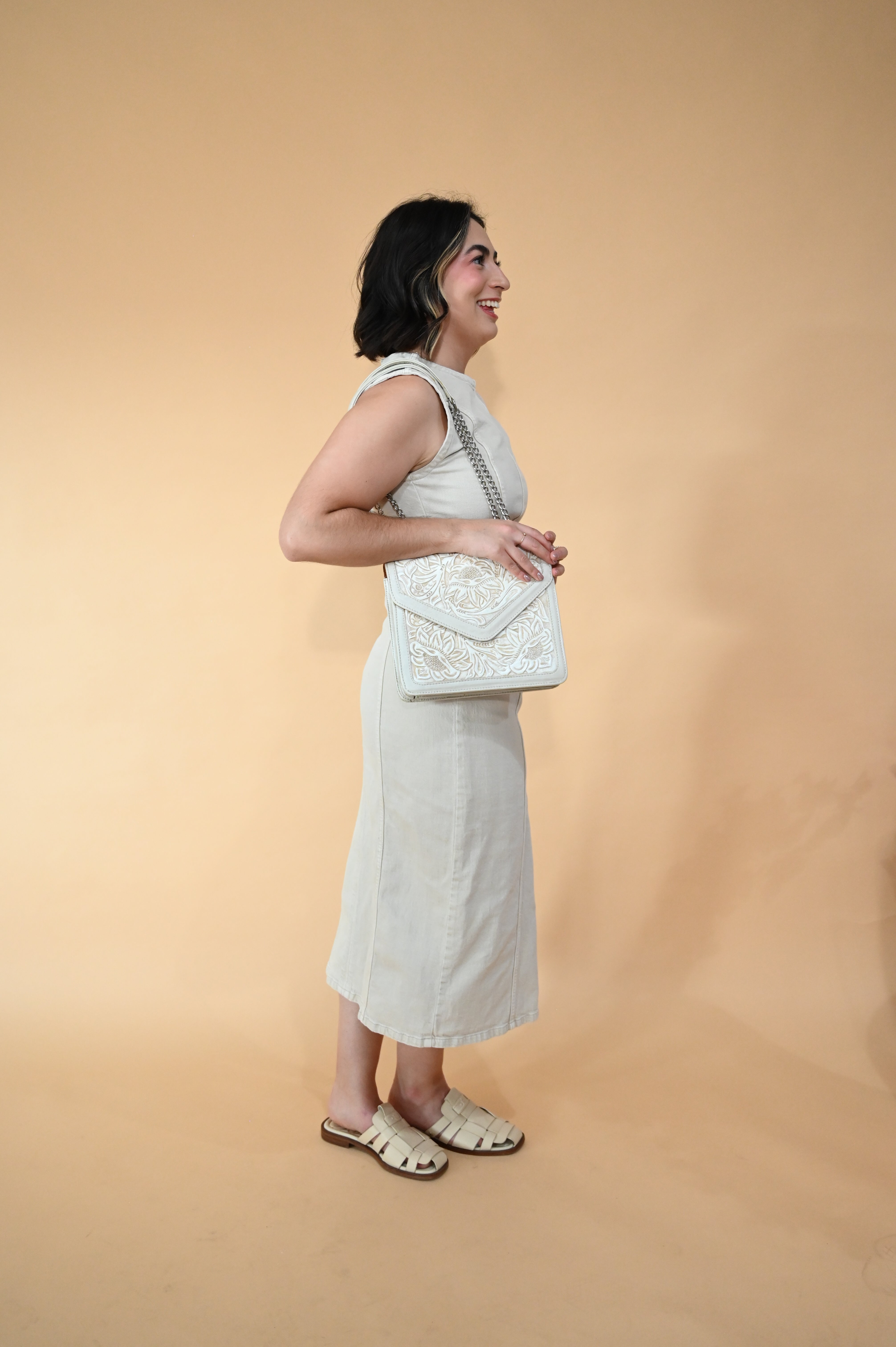Diana Tooled Leather Bag | Golden Pearl - Mirasol Accessories