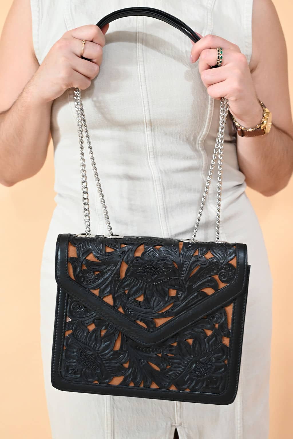 Diana Tooled Leather Bag | Black - Mirasol Accessories