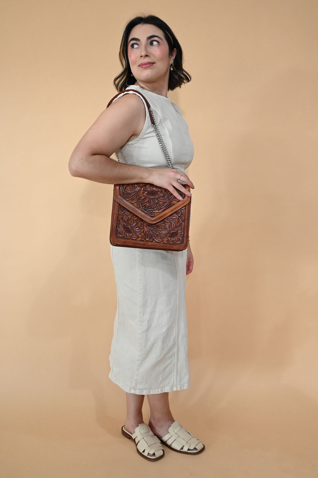 Diana Tooled Leather Bag | Cafe - Mirasol Accessories