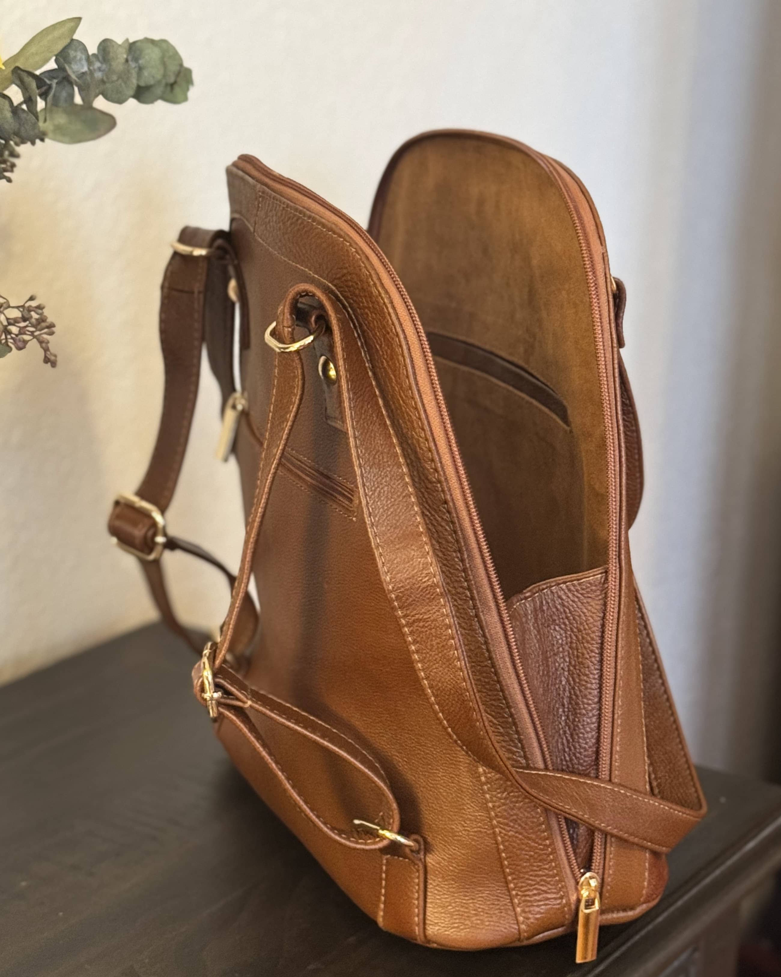 Natalia Tooled Leather Convertible Backpack | Cafe