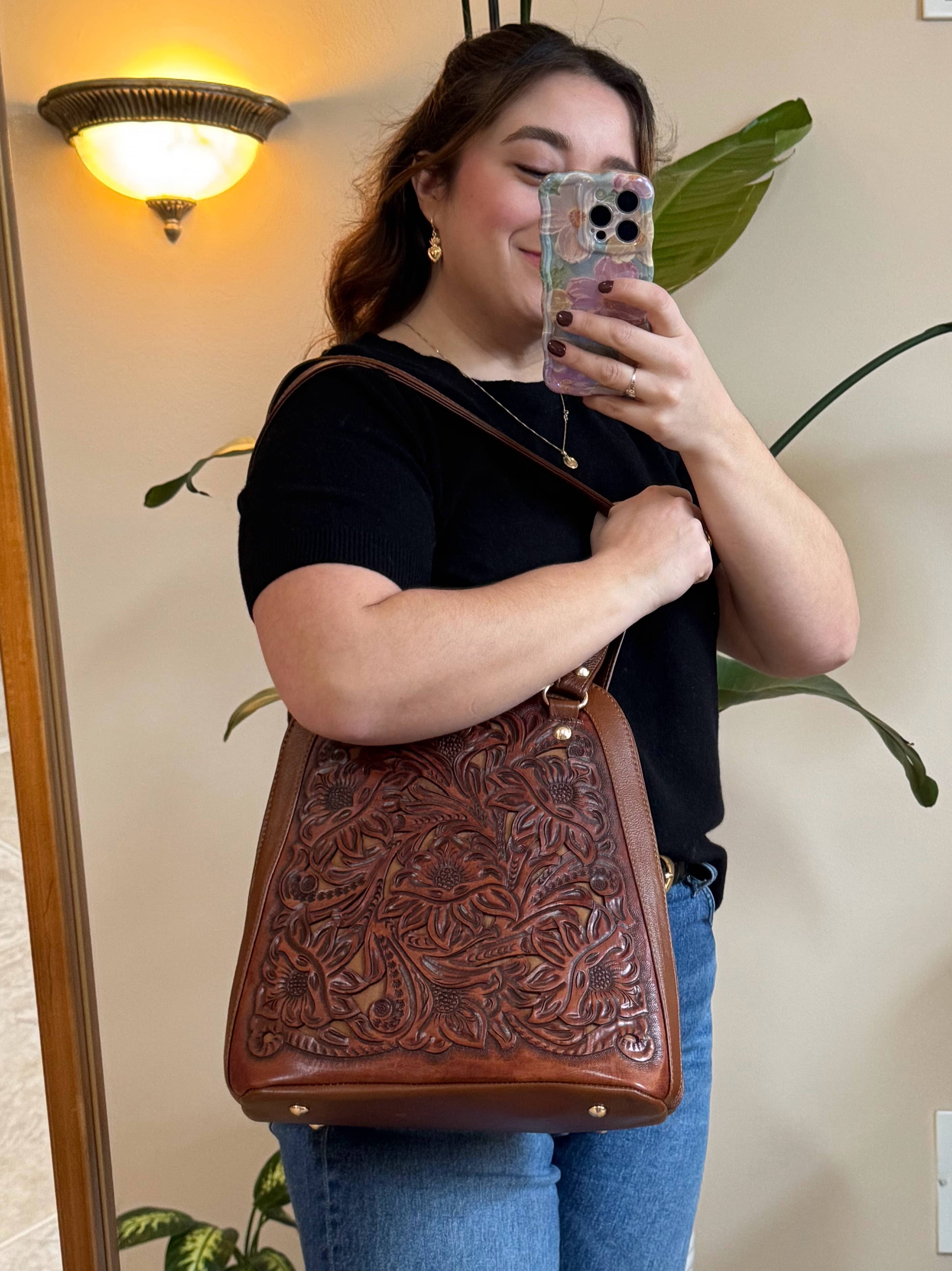Natalia Tooled Leather Convertible Backpack | Cafe