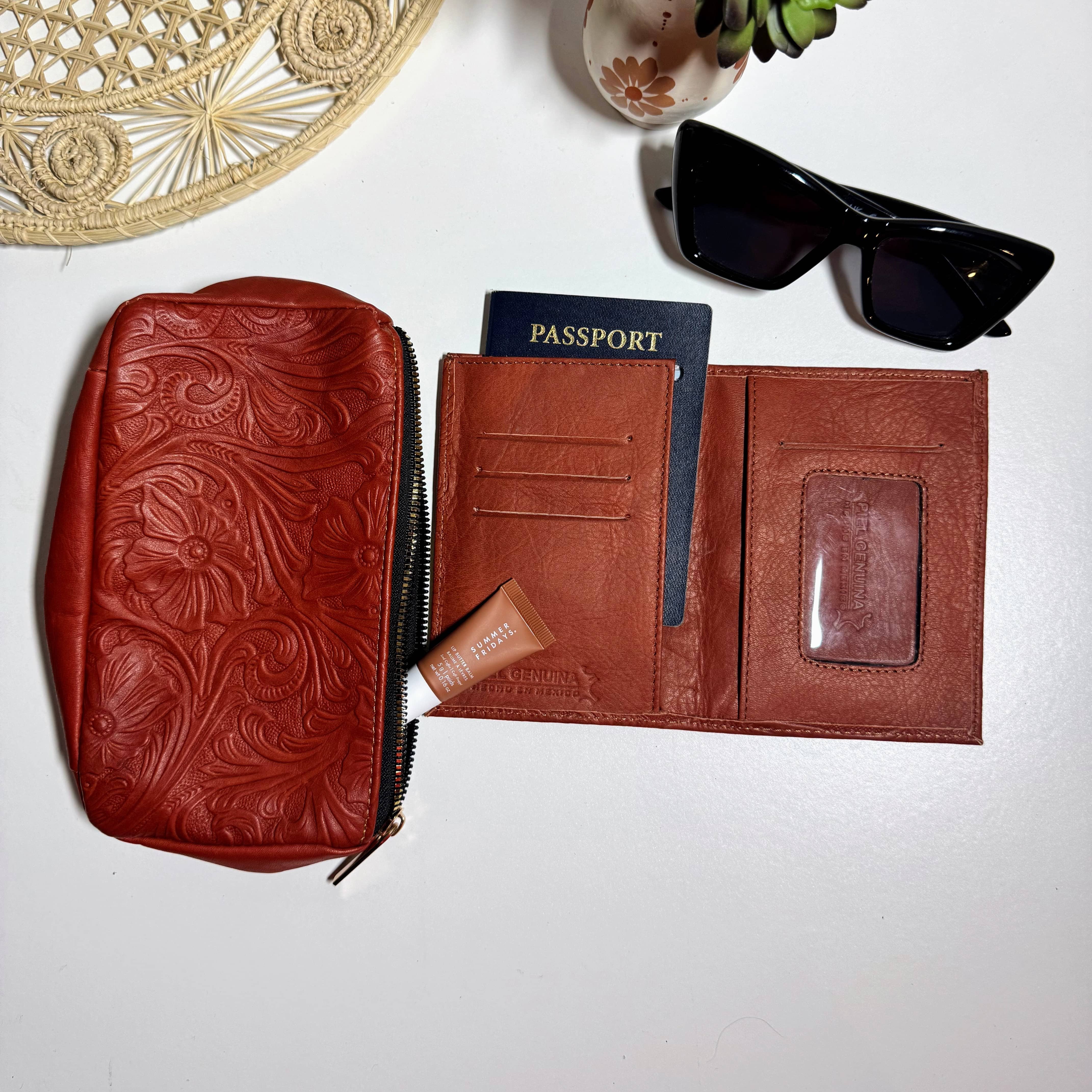 Travel Set | Passport Case and Makeup Bag | Terracotta - Mirasol Accessories