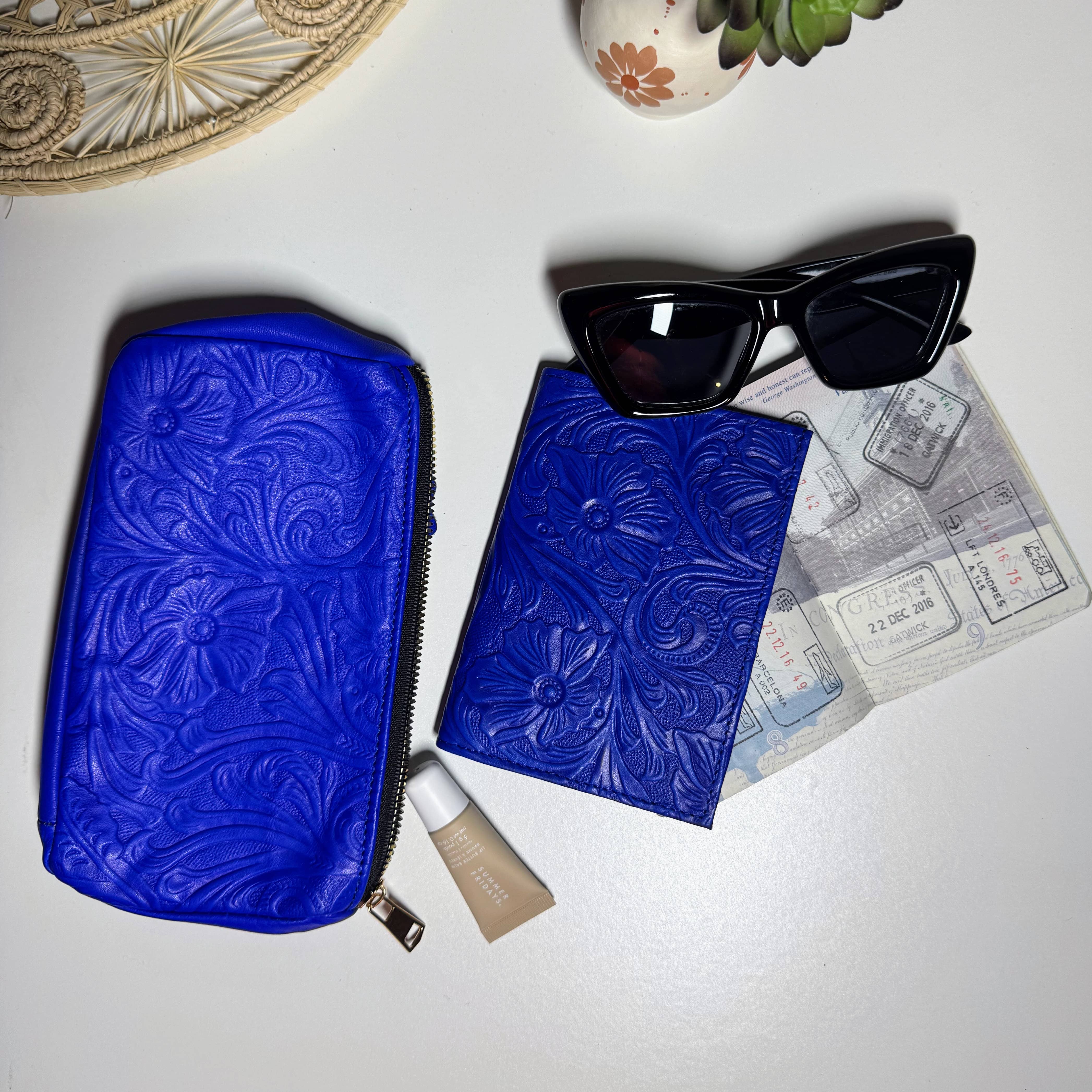 Travel Set | Passport Case and Makeup Bag | Royal Blue - Mirasol Accessories