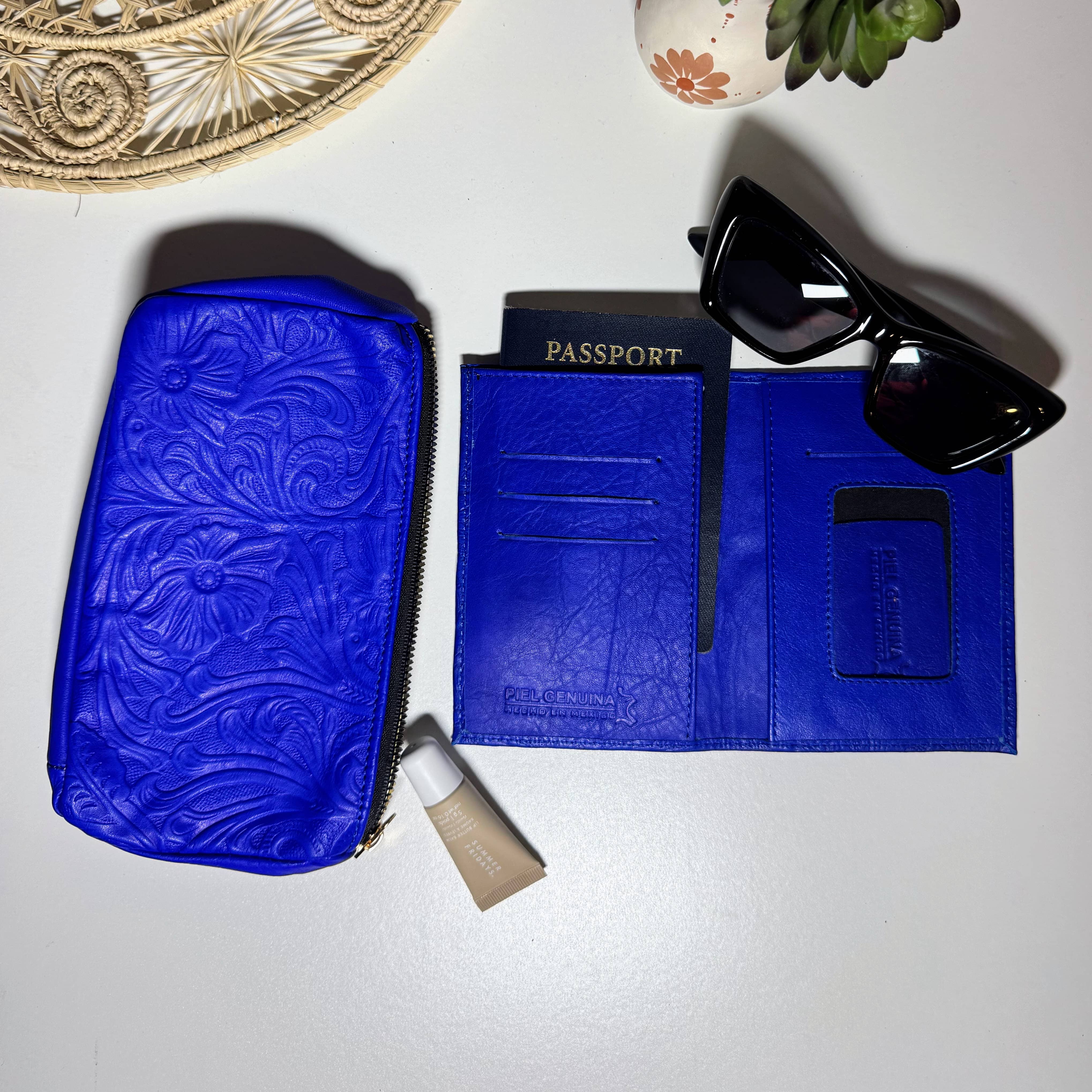 Travel Set | Passport Case and Makeup Bag | Royal Blue - Mirasol Accessories