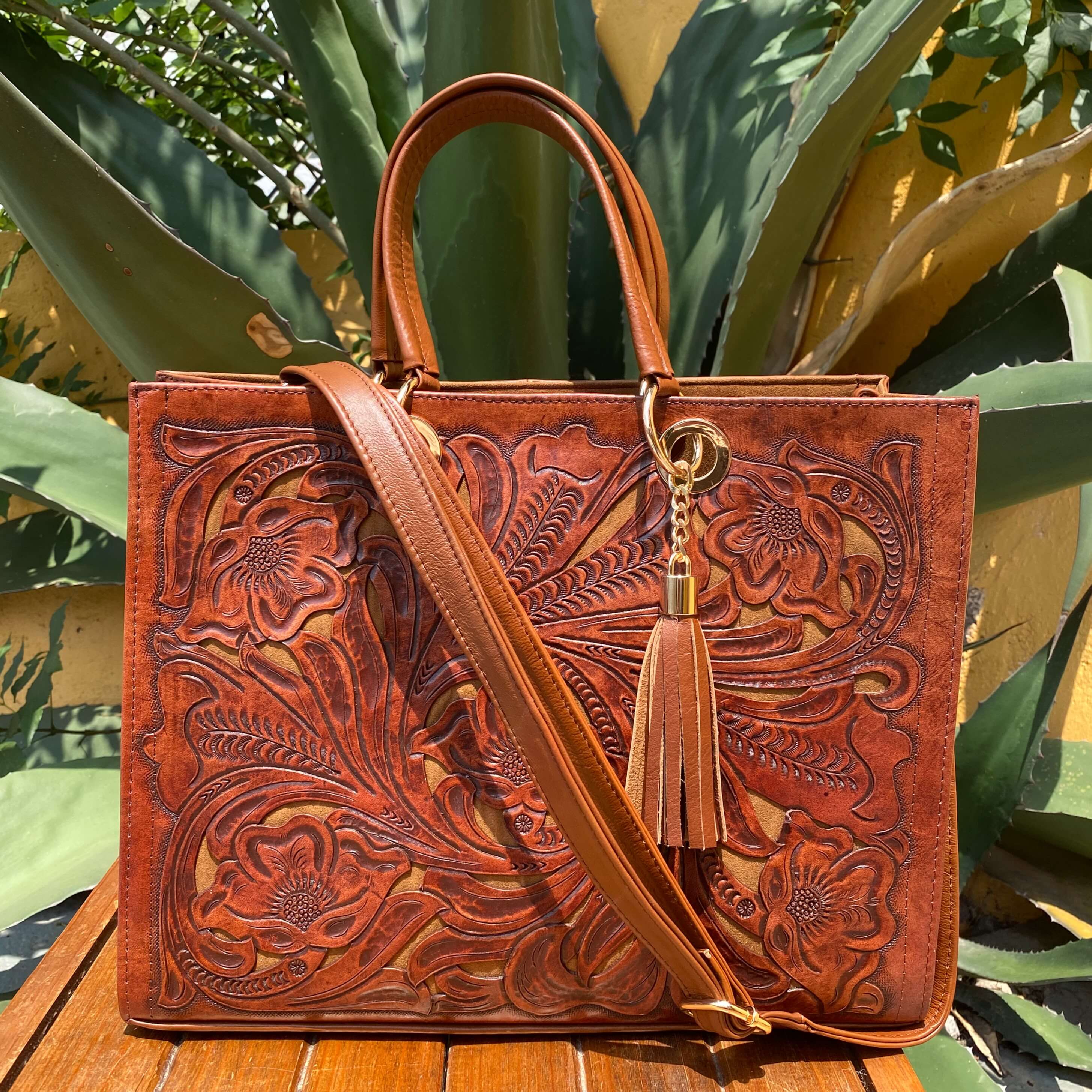 Jacqueline Tooled Leather Tote | Cafe