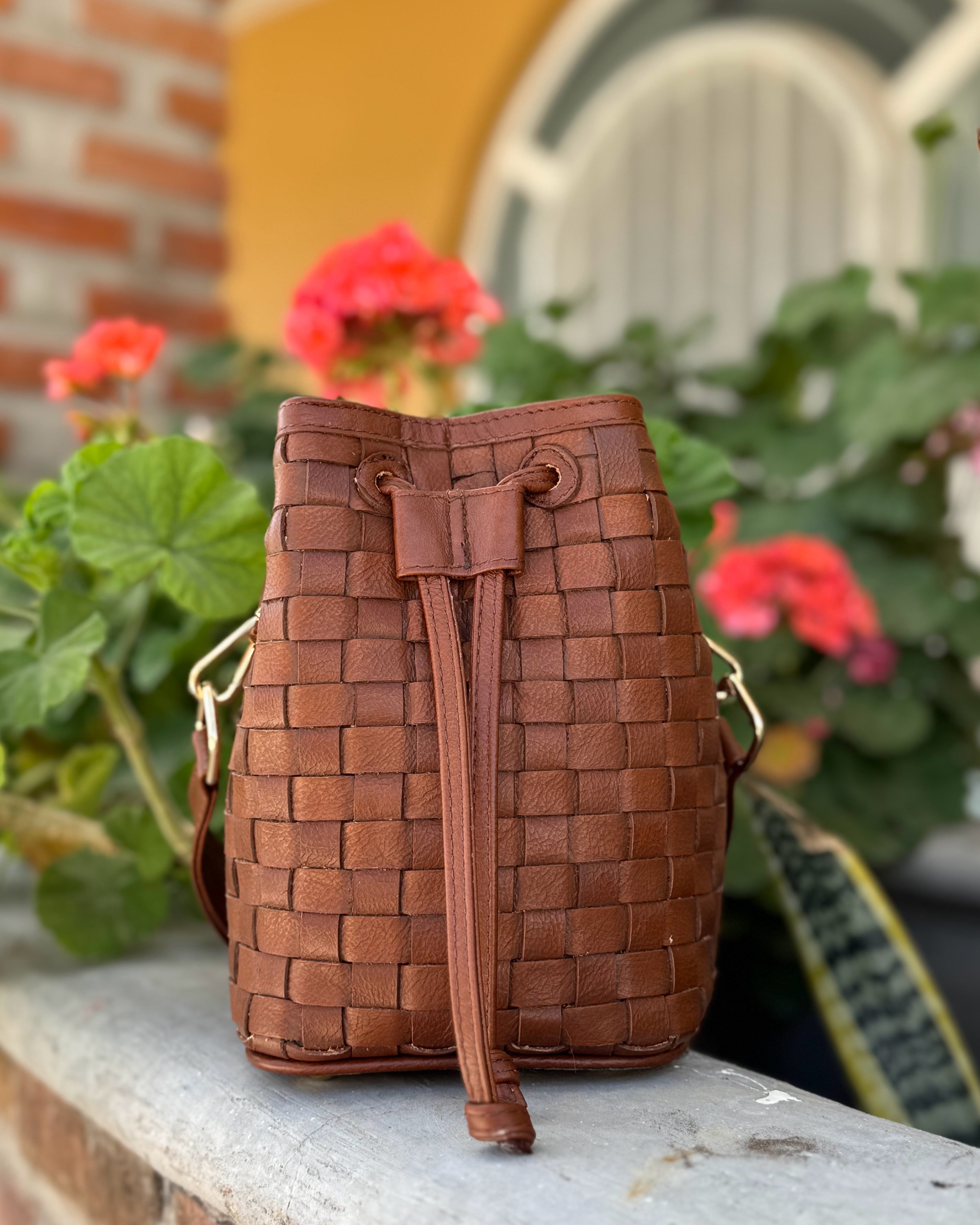 Sofia Woven Leather Bucket Bag - Mirasol Accessories