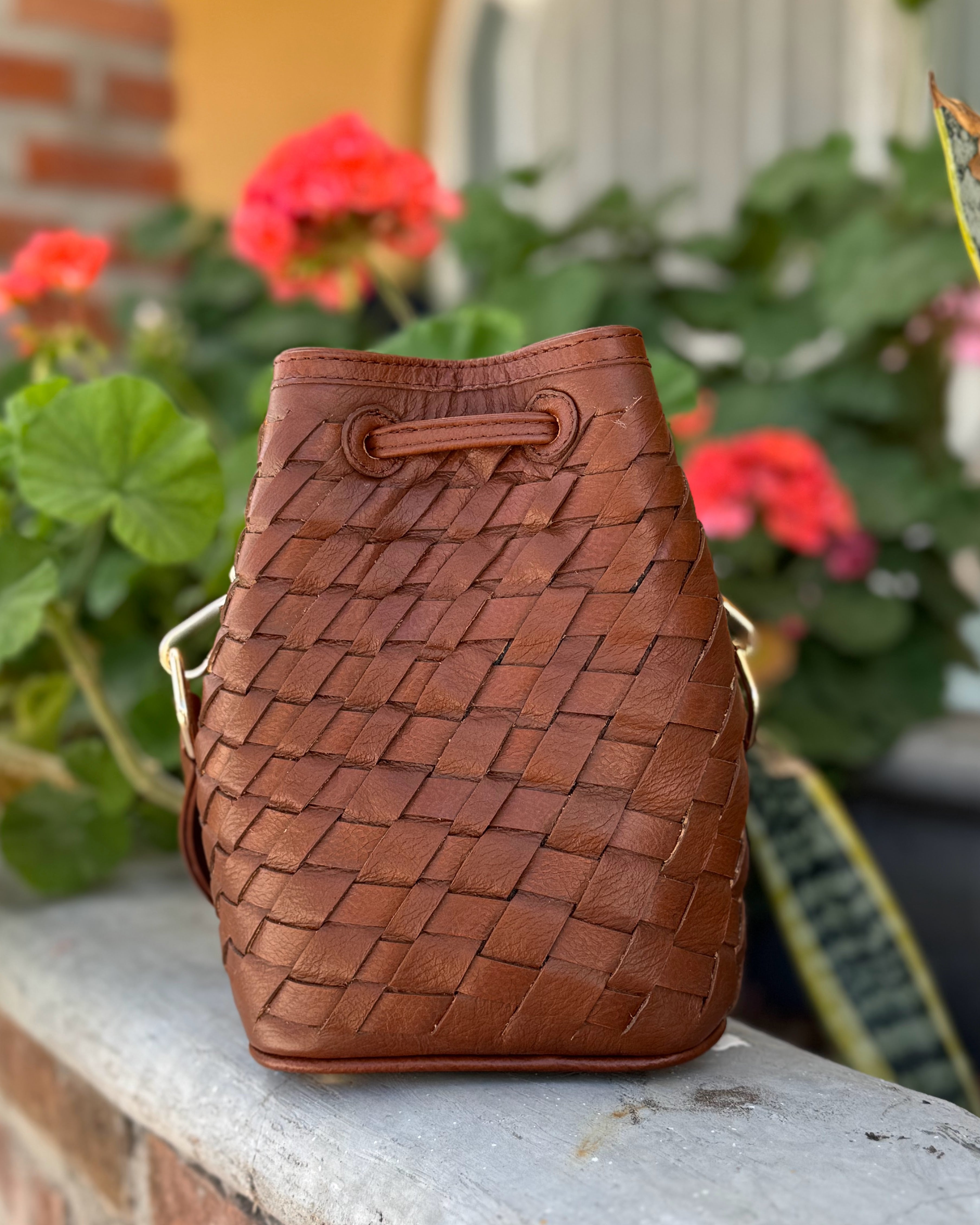 Sofia Woven Leather Bucket Bag - Mirasol Accessories