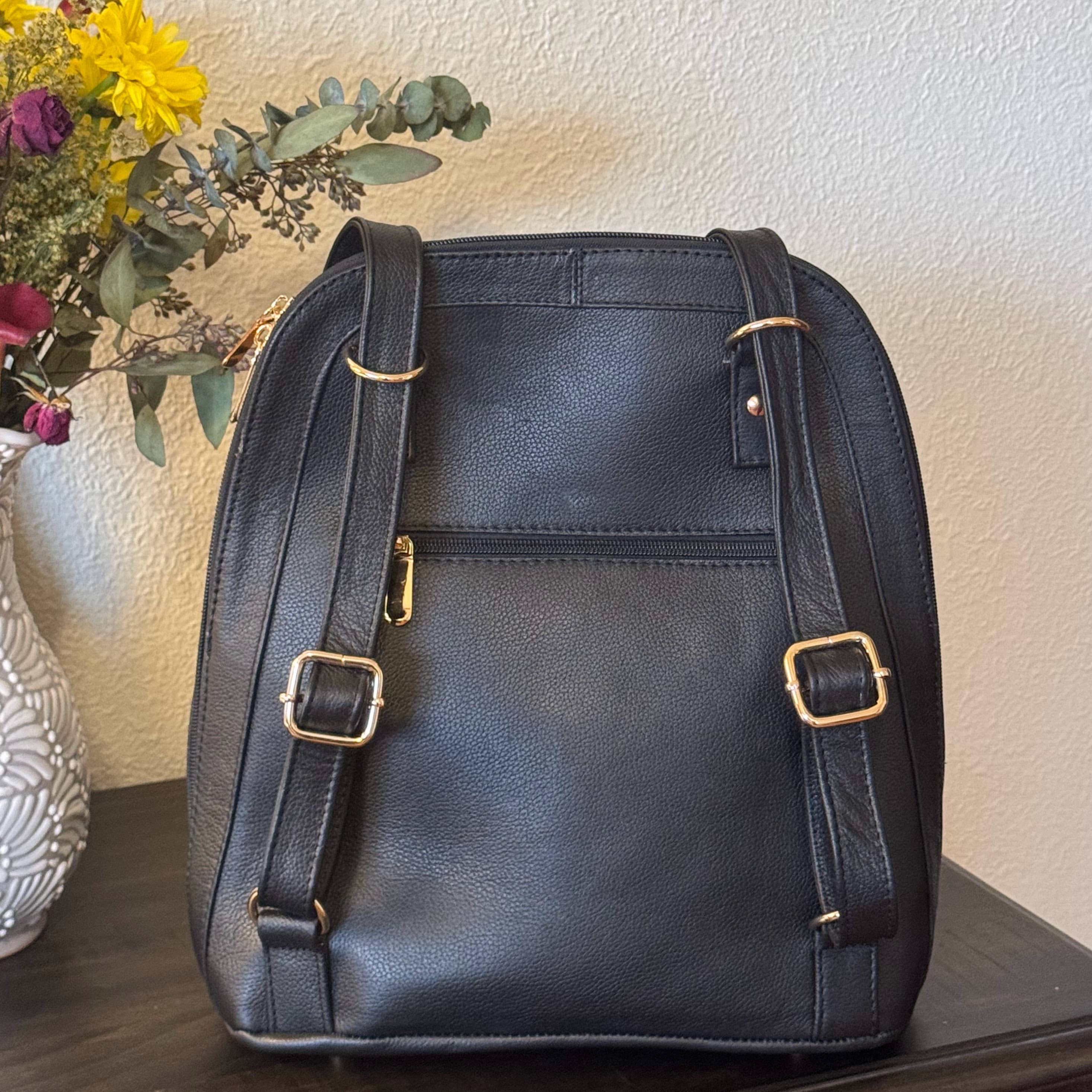 Natalia Tooled Leather Convertible Backpack | Black