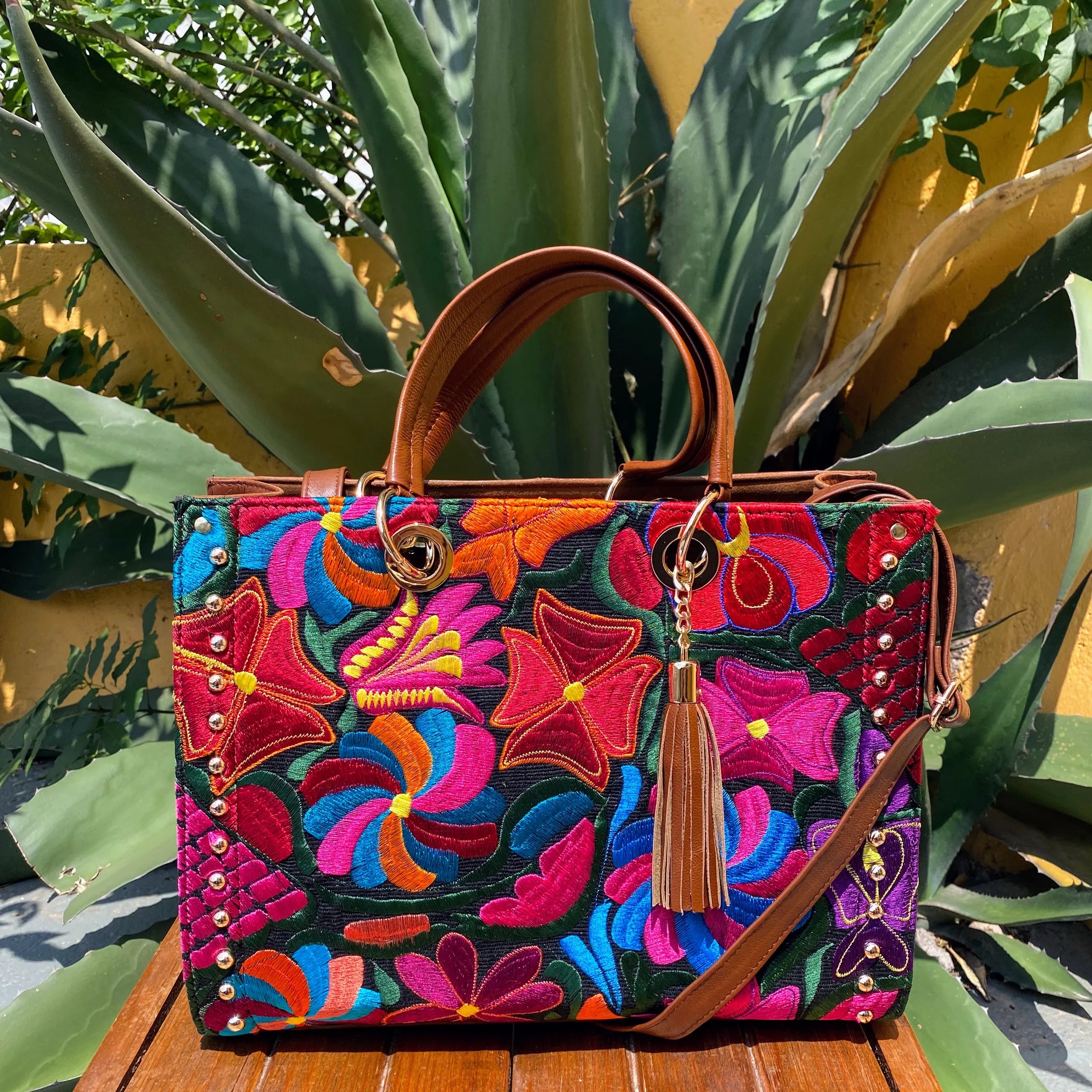 Jacqueline Embroidered Leather Tote - Mirasol Accessories