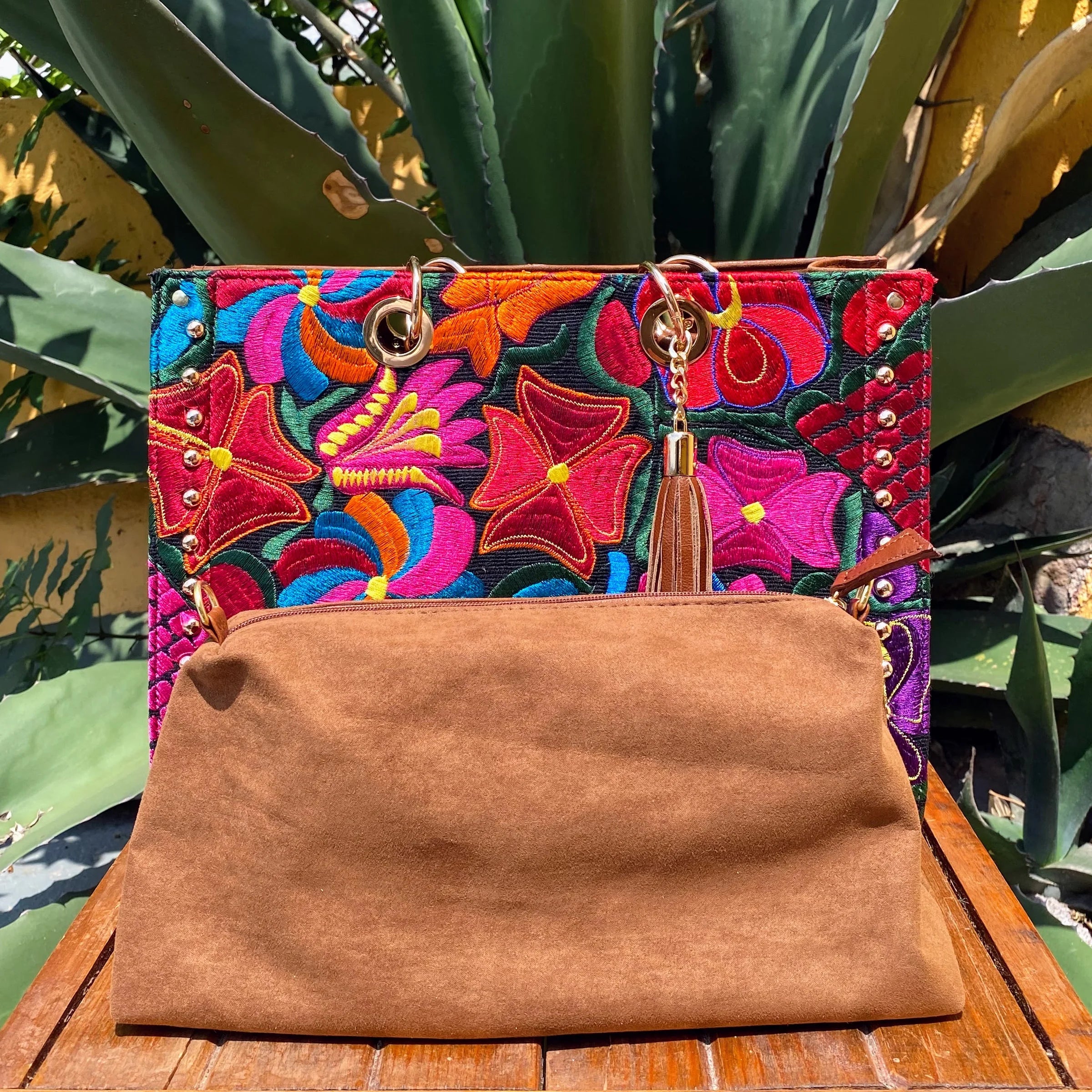 Jacqueline Embroidered Leather Tote - Mirasol Accessories