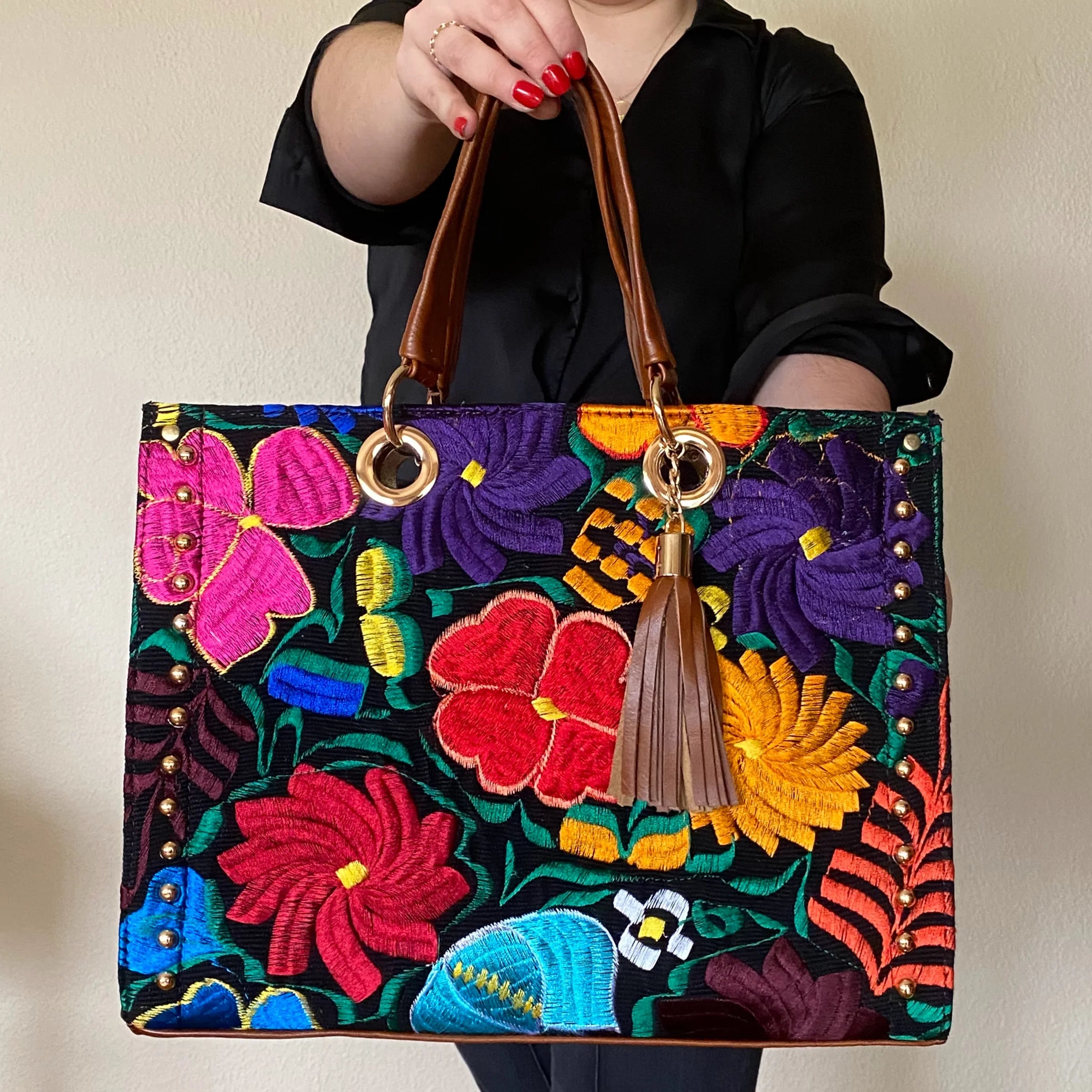 Jacqueline Embroidered Leather Tote - Mirasol Accessories