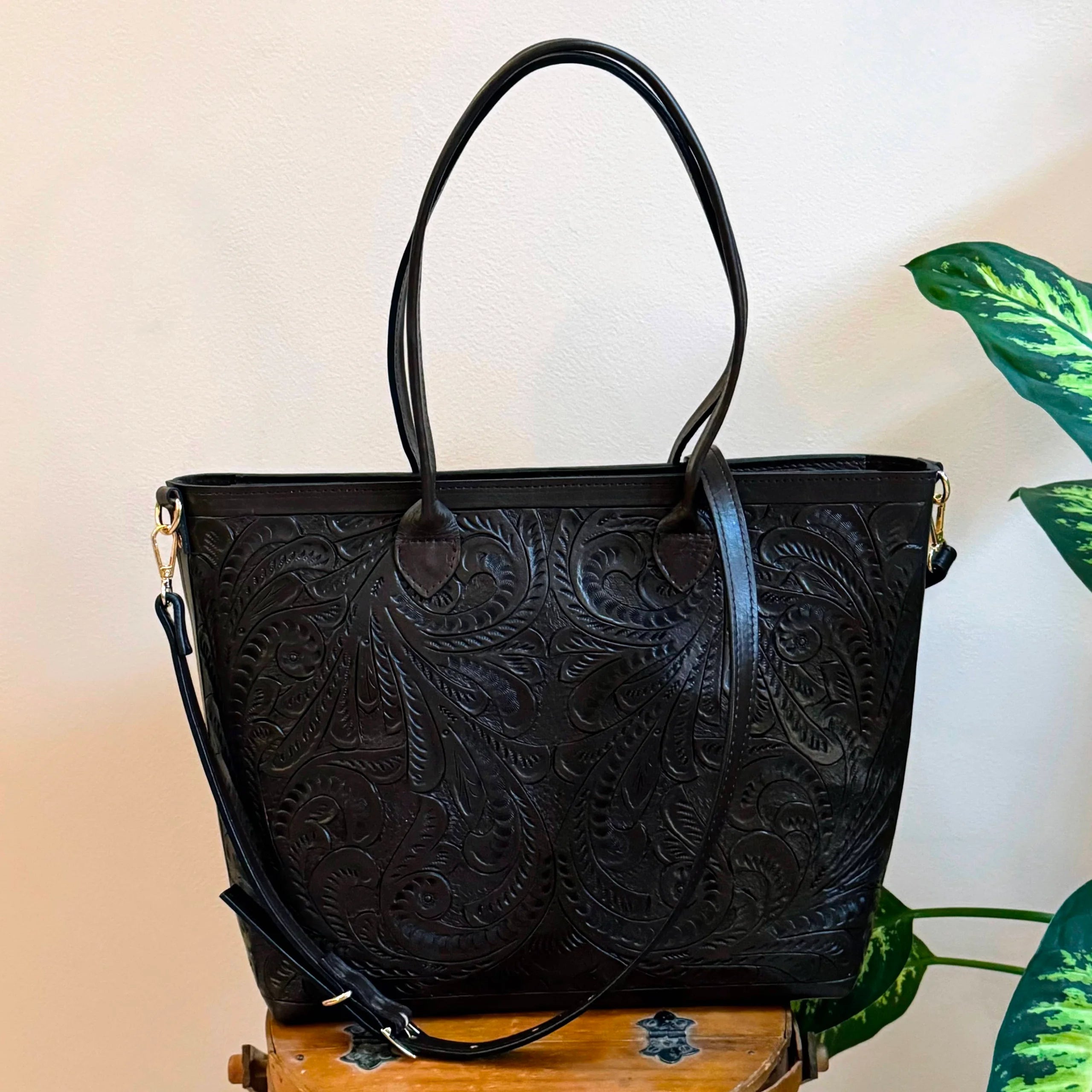 PREORDER | Galilea Tooled Leather Tote | Café Chocolate - Mirasol Accessories