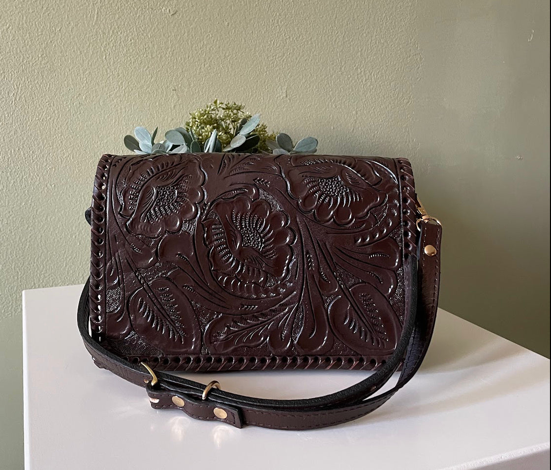 Brenda Tooled Crossbody | Cafe Chocolate - Mirasol Accessories
