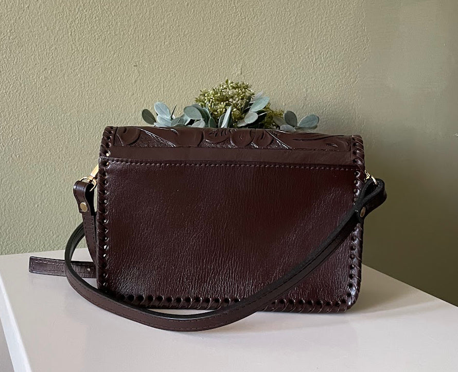 Brenda Tooled Crossbody | Cafe Chocolate - Mirasol Accessories