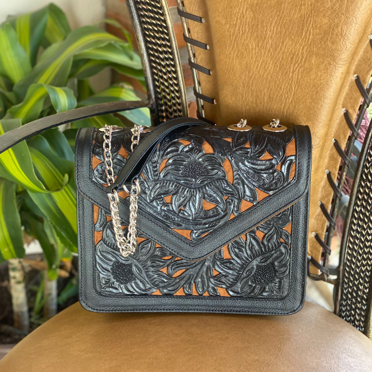 Black tooled leather purse sale