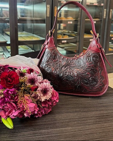 Gemma Cincelado Shoulder Bag | Cherry Mocha - Mirasol Accessories