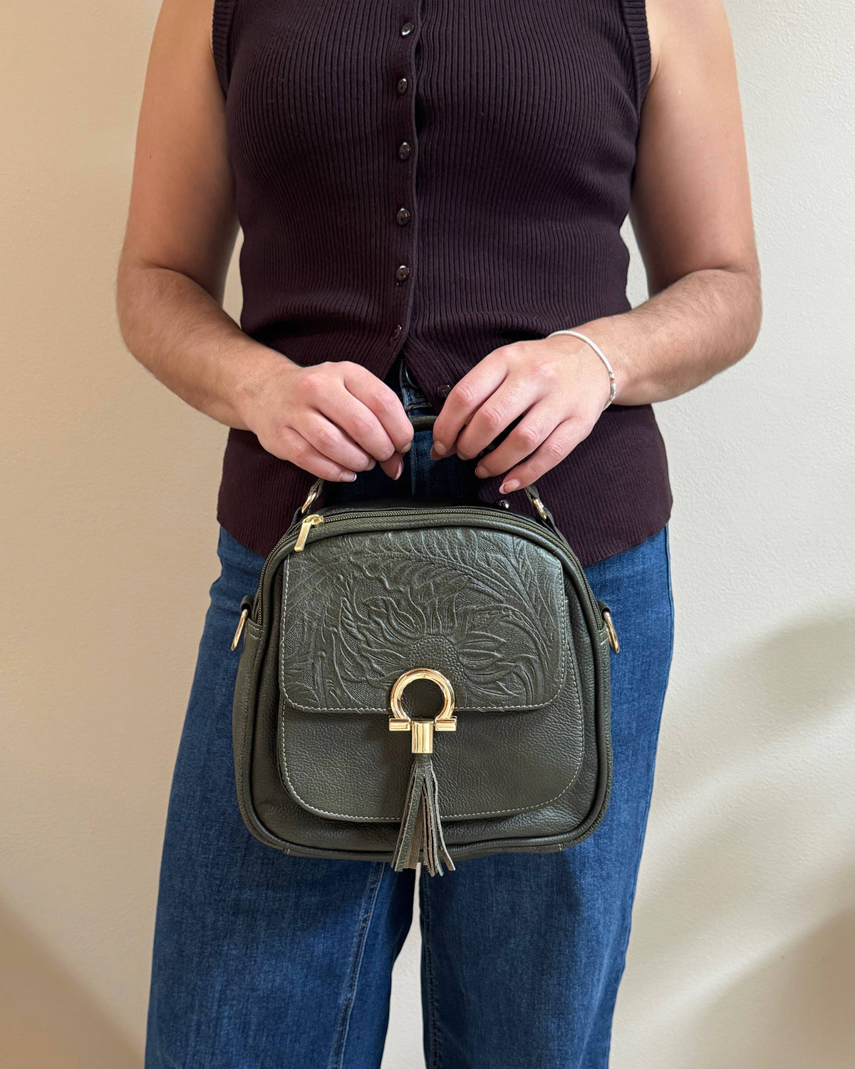 Magdalena Leather Convertible Mini Backpack | Olive - Mirasol Accessories