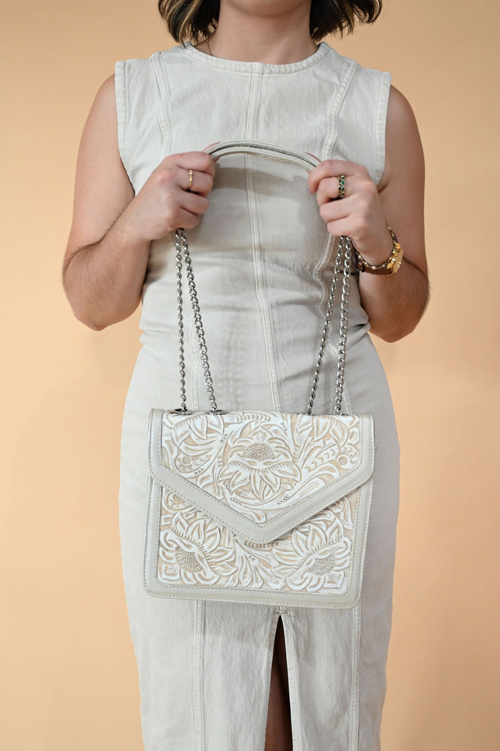 Diana Tooled Leather Bag | Golden Pearl - Mirasol Accessories