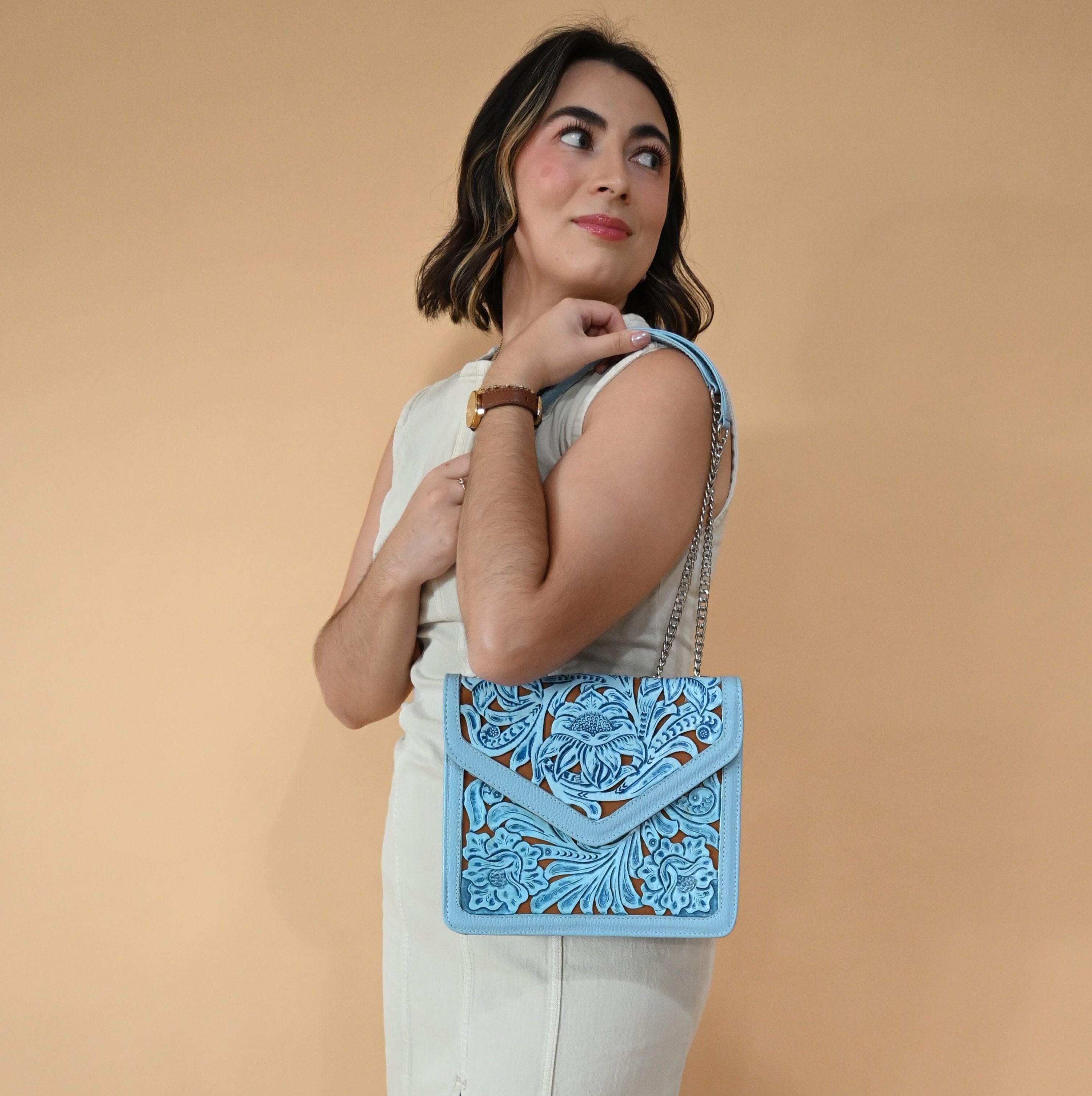 Diana Tooled Leather Bag |Cielo Azul - Mirasol Accessories