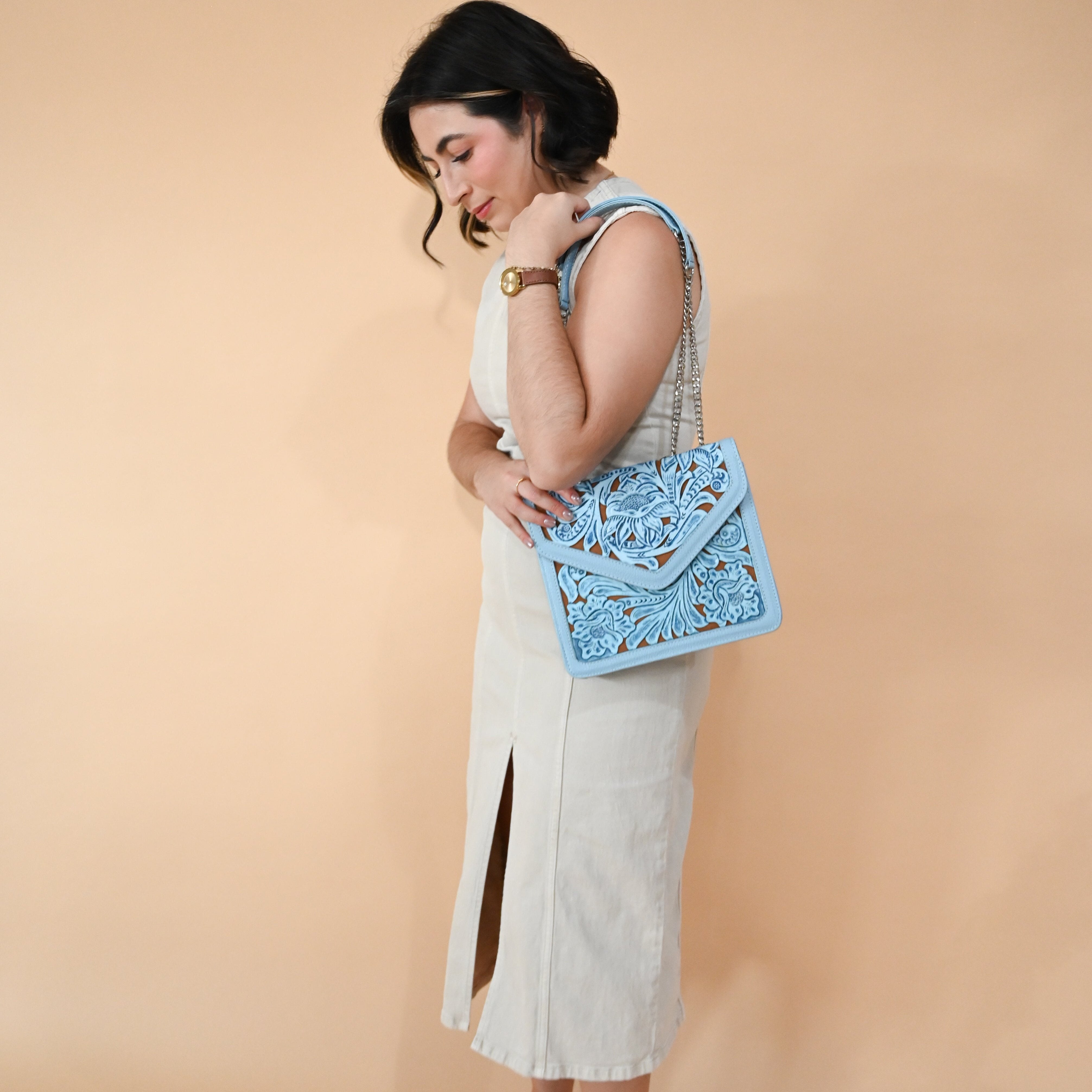 Diana Tooled Leather Bag |Cielo Azul - Mirasol Accessories