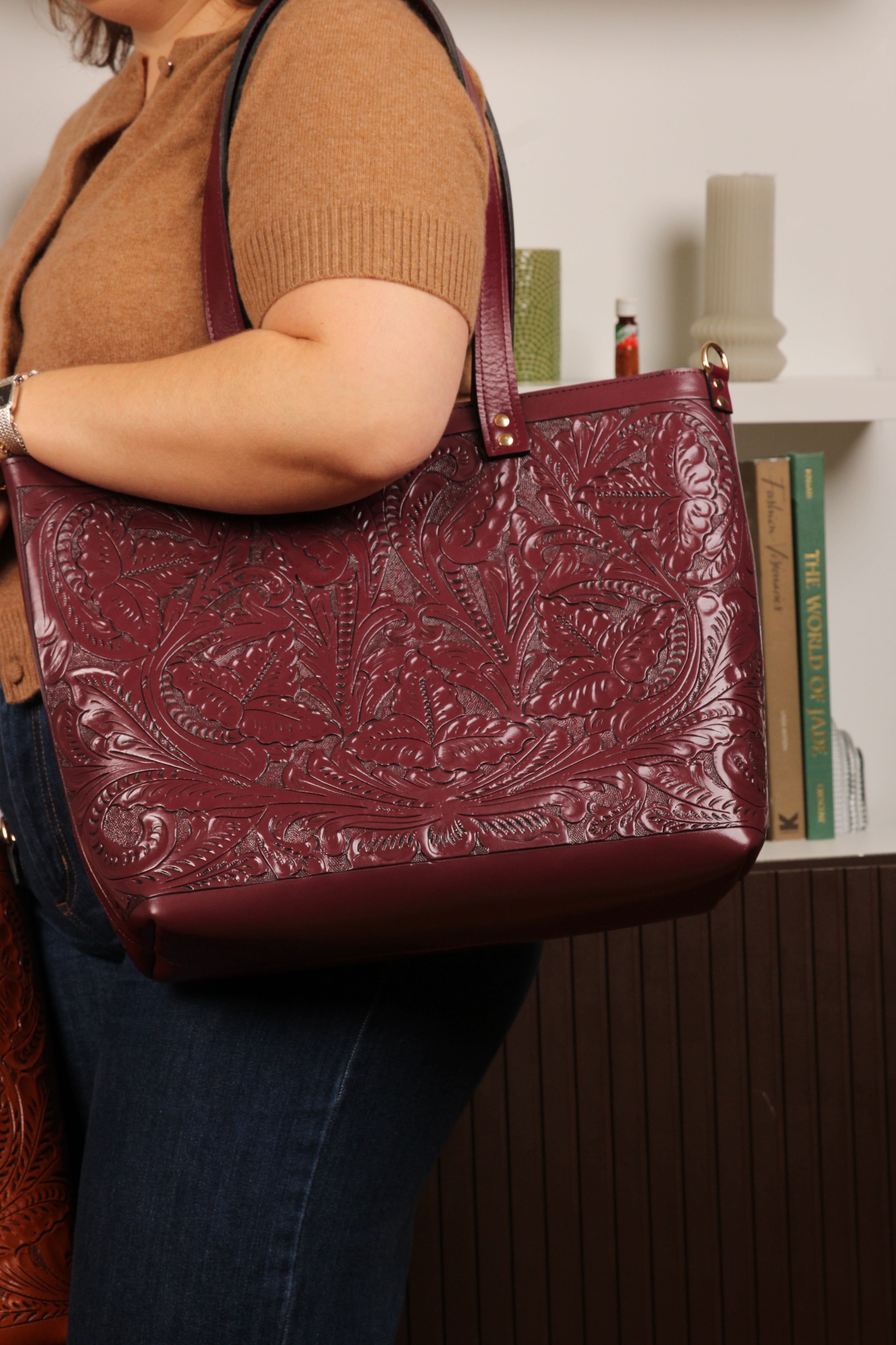 Carolina Tooled Leather Tote | Vino Tinto