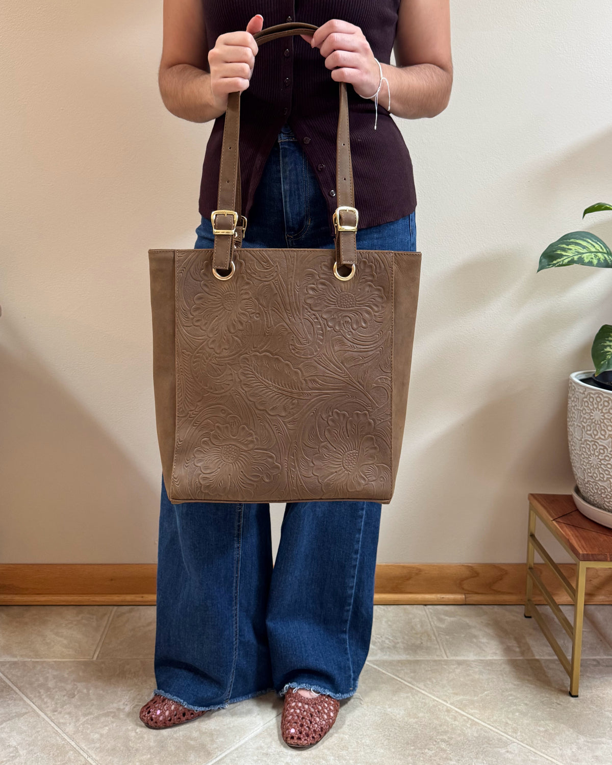 Sandra Leather Tote | Camel