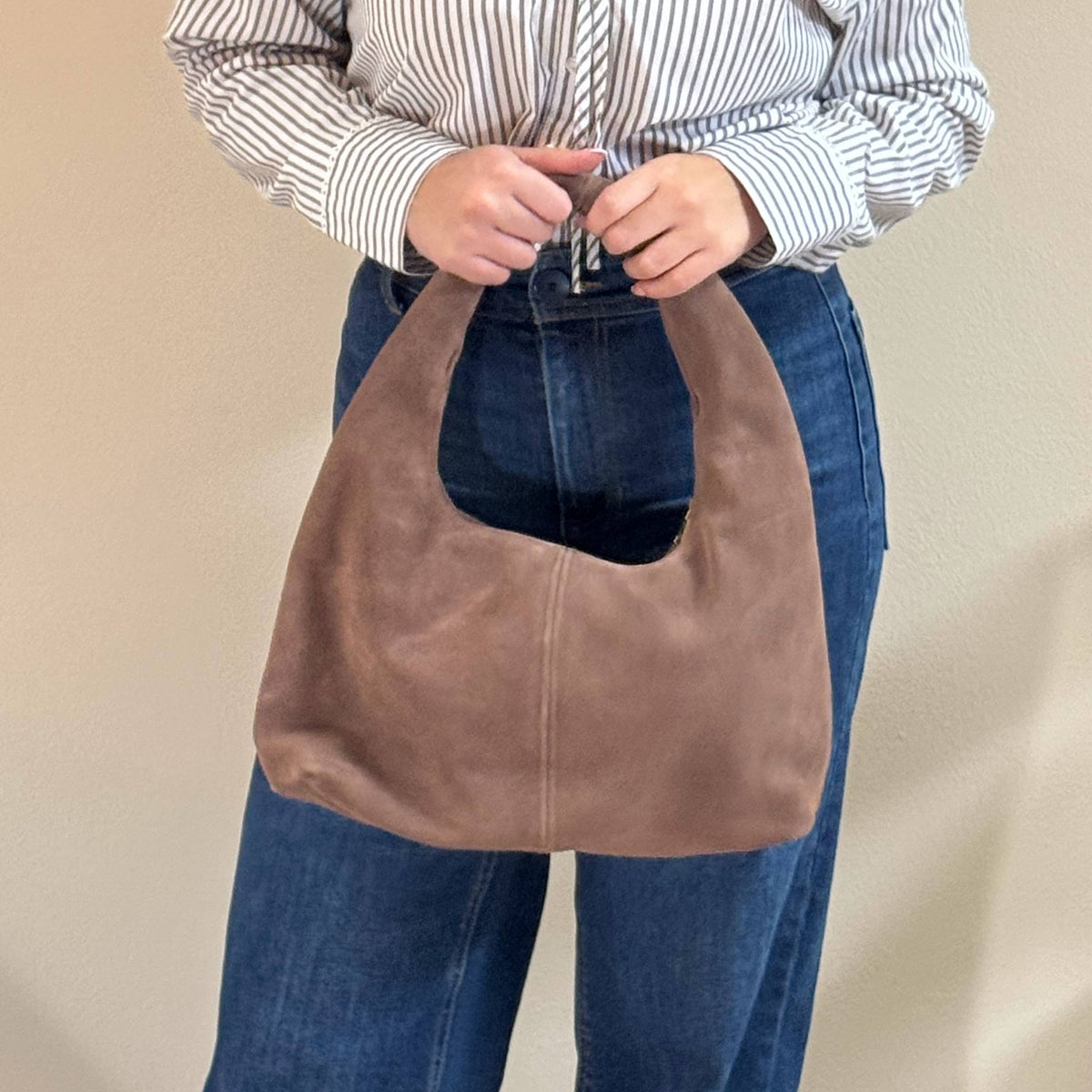 Elena Suede Shoulder Bag | Taupe