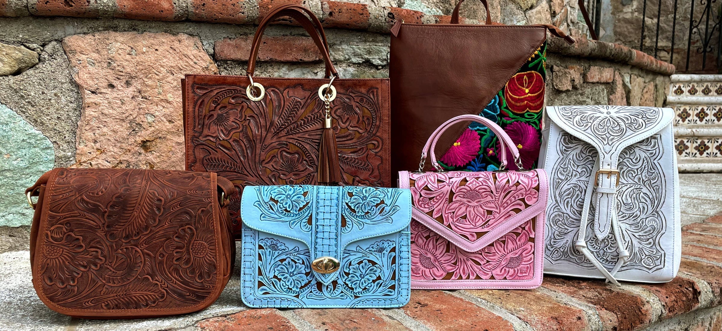 Leather retailer Tooled Bag, Shoulder Bag, Mexican Case Flores