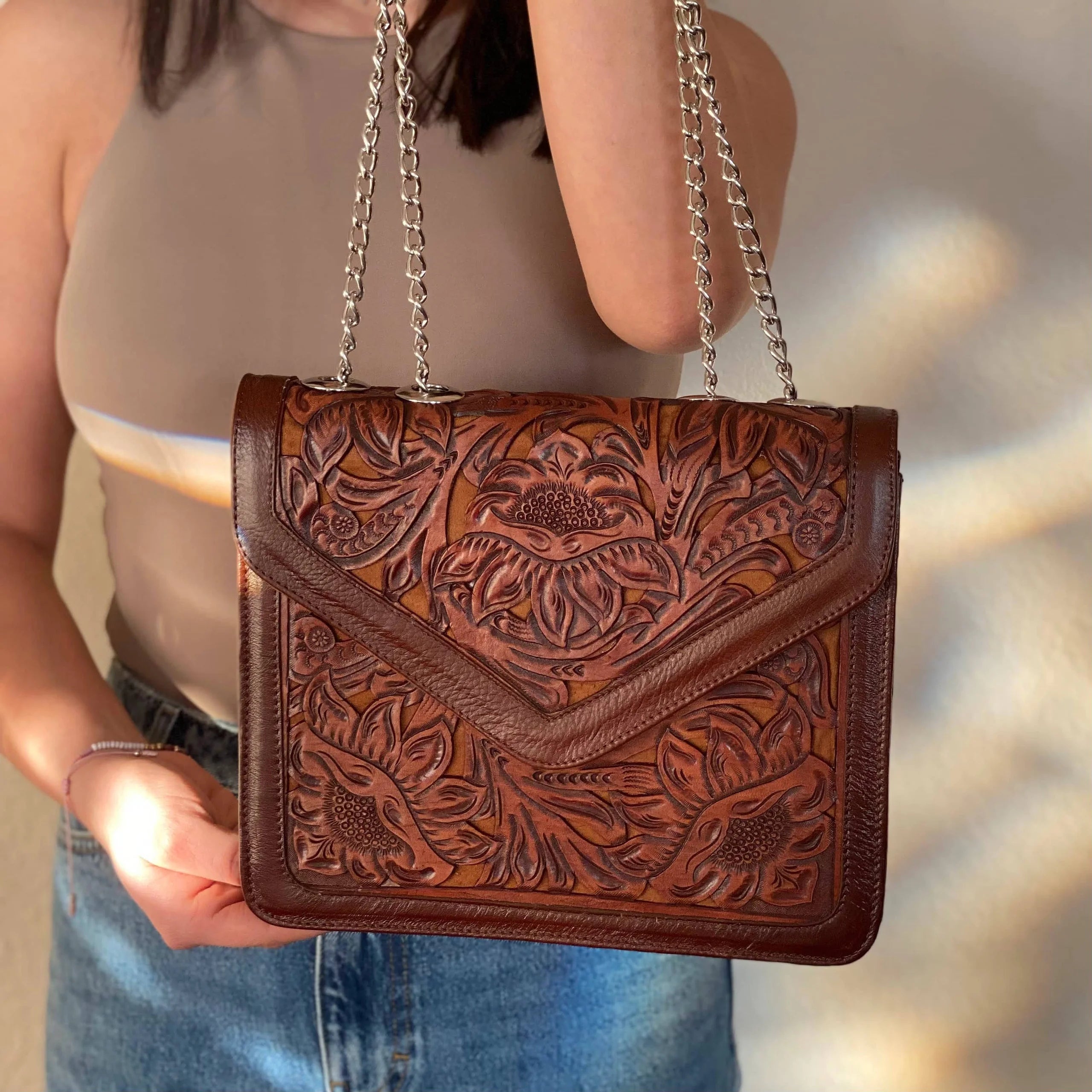 Diana Tooled Leather Bag | Cafe - Mirasol Accessories