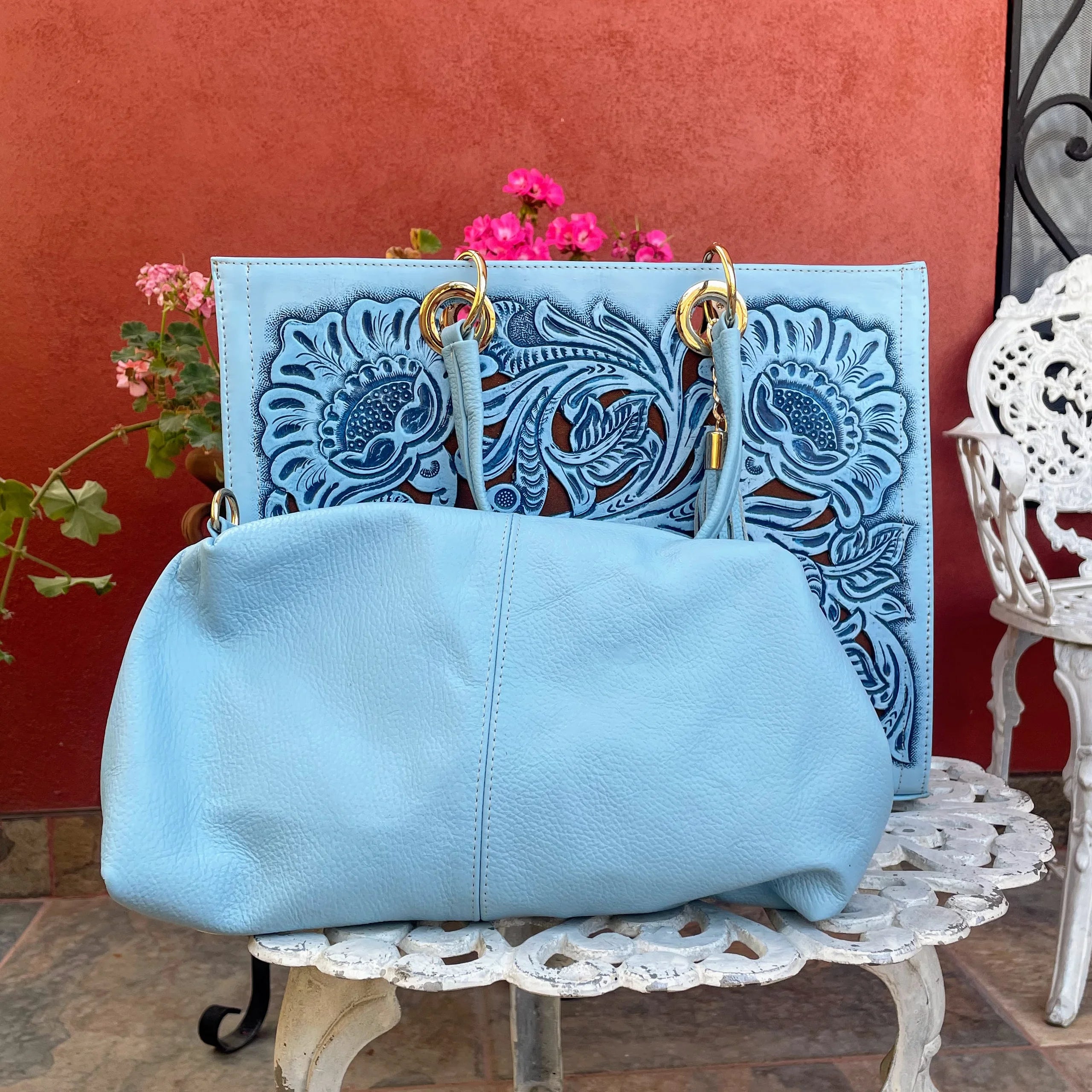 Jacqueline Tooled Leather Tote | Cielo Azul