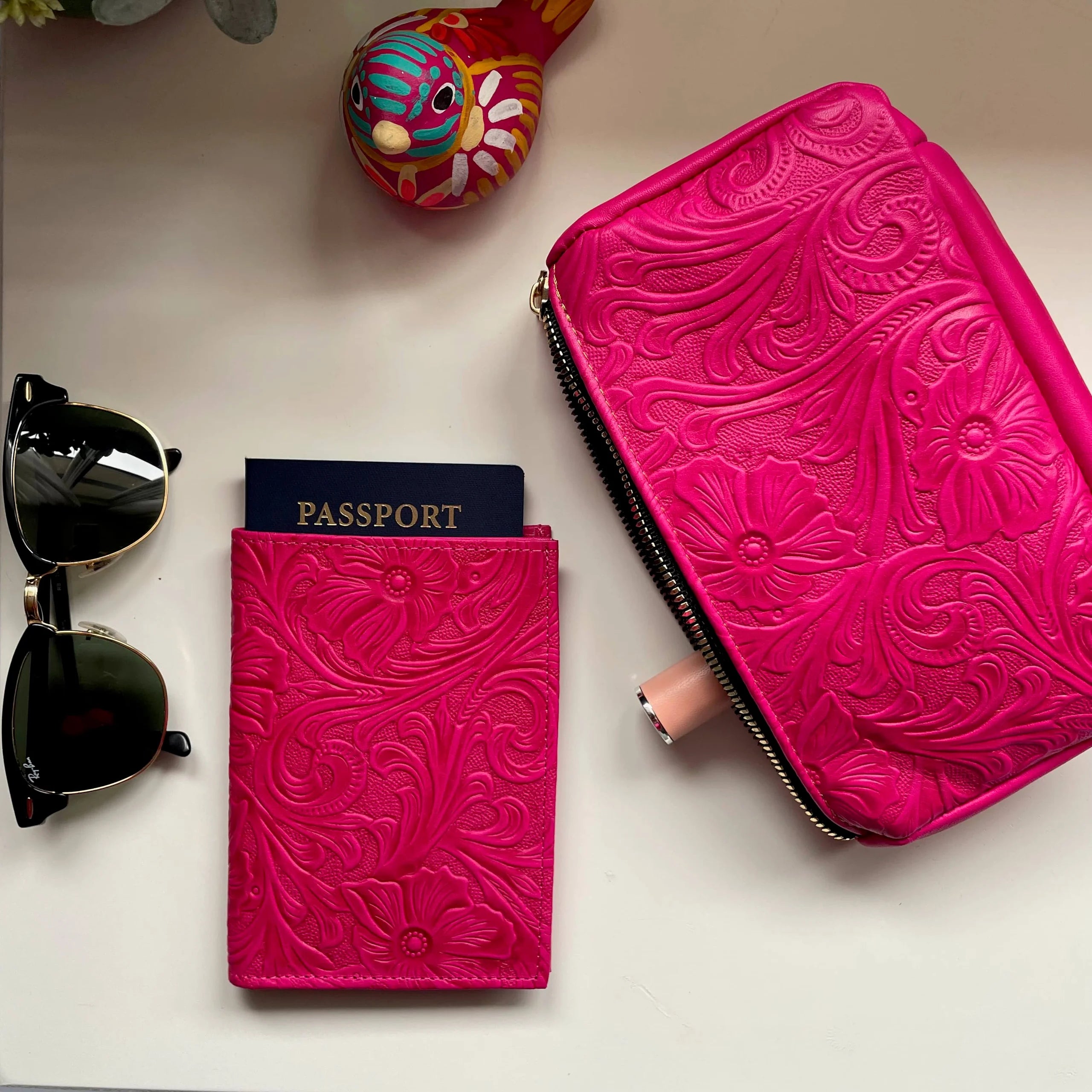 Travel Set | Passport Case and Makeup Bag | Magenta