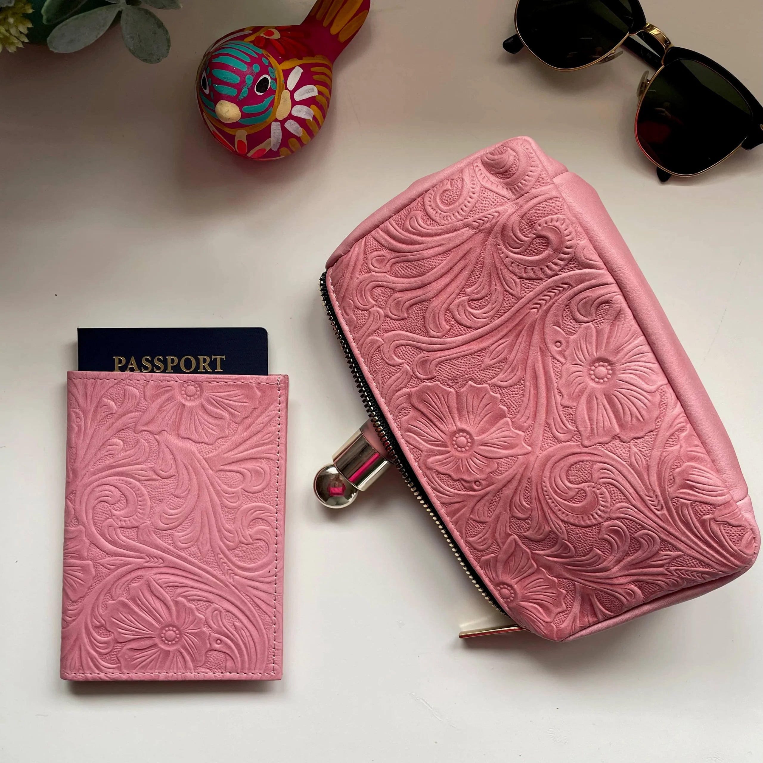 Travel Set | Passport Case and Makeup Bag | Rosa