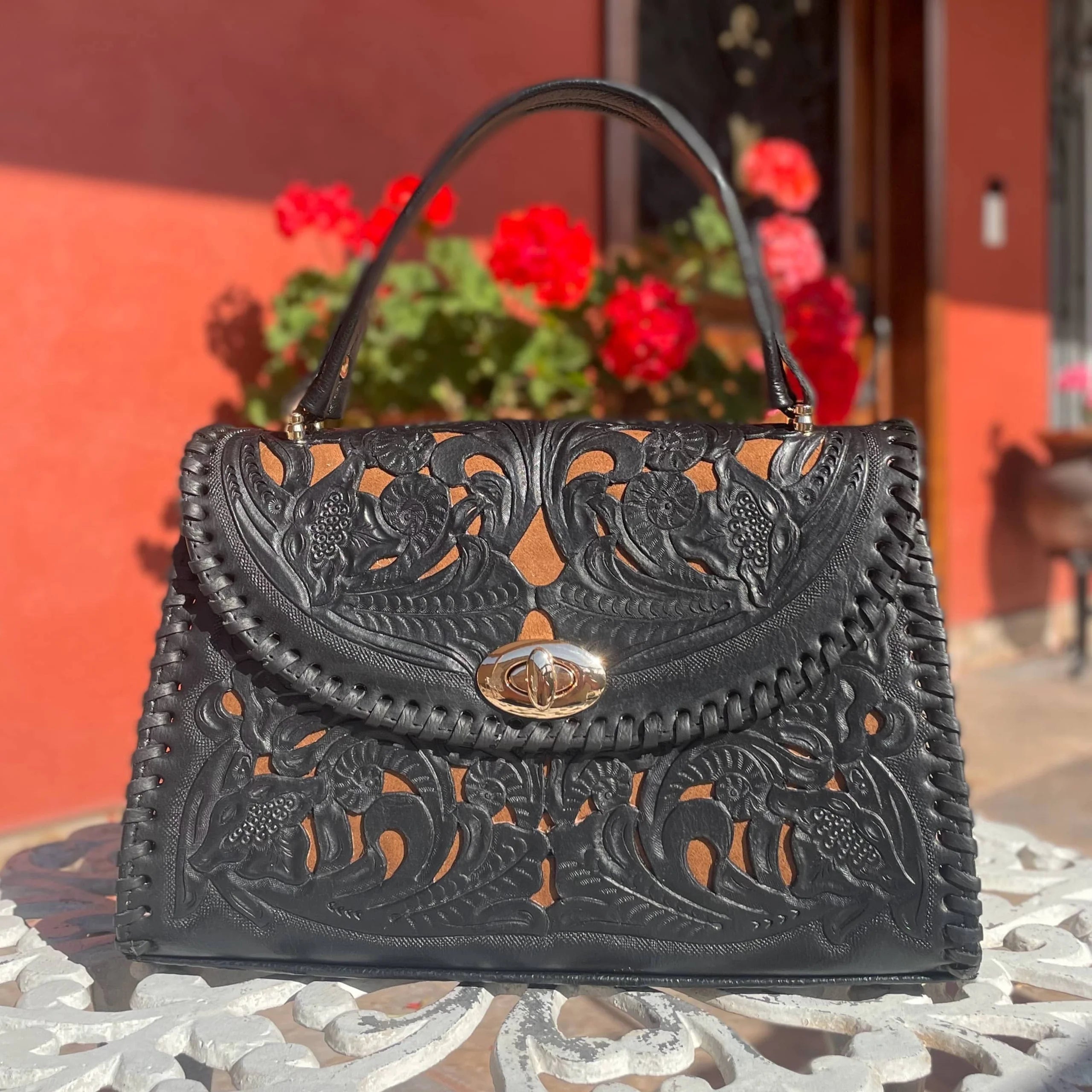 Clara Tooled Leather Crossbody | Black - Mirasol Accessories