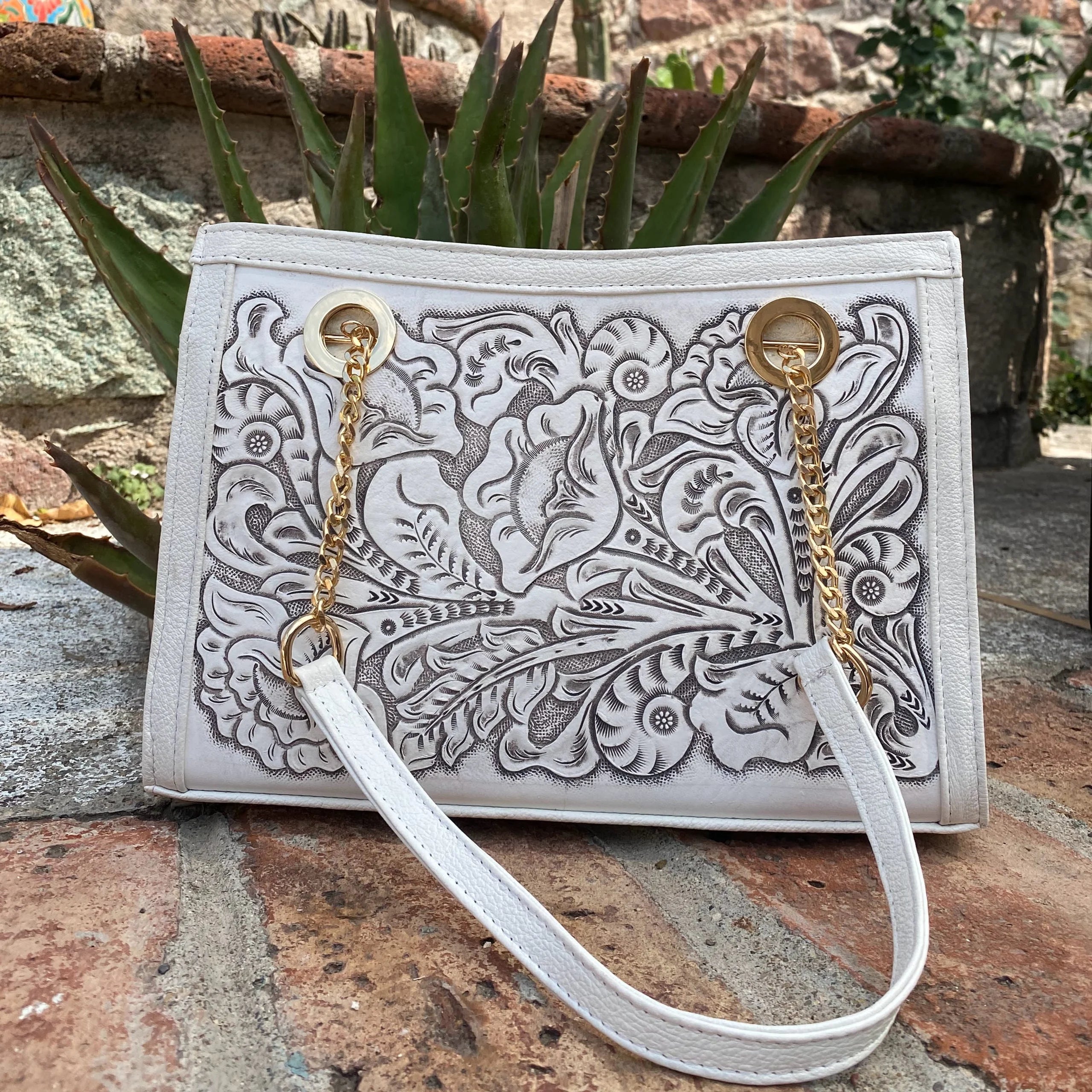 Grecia Tooled Leather Crossbody  | Blanca - Mirasol Accessories