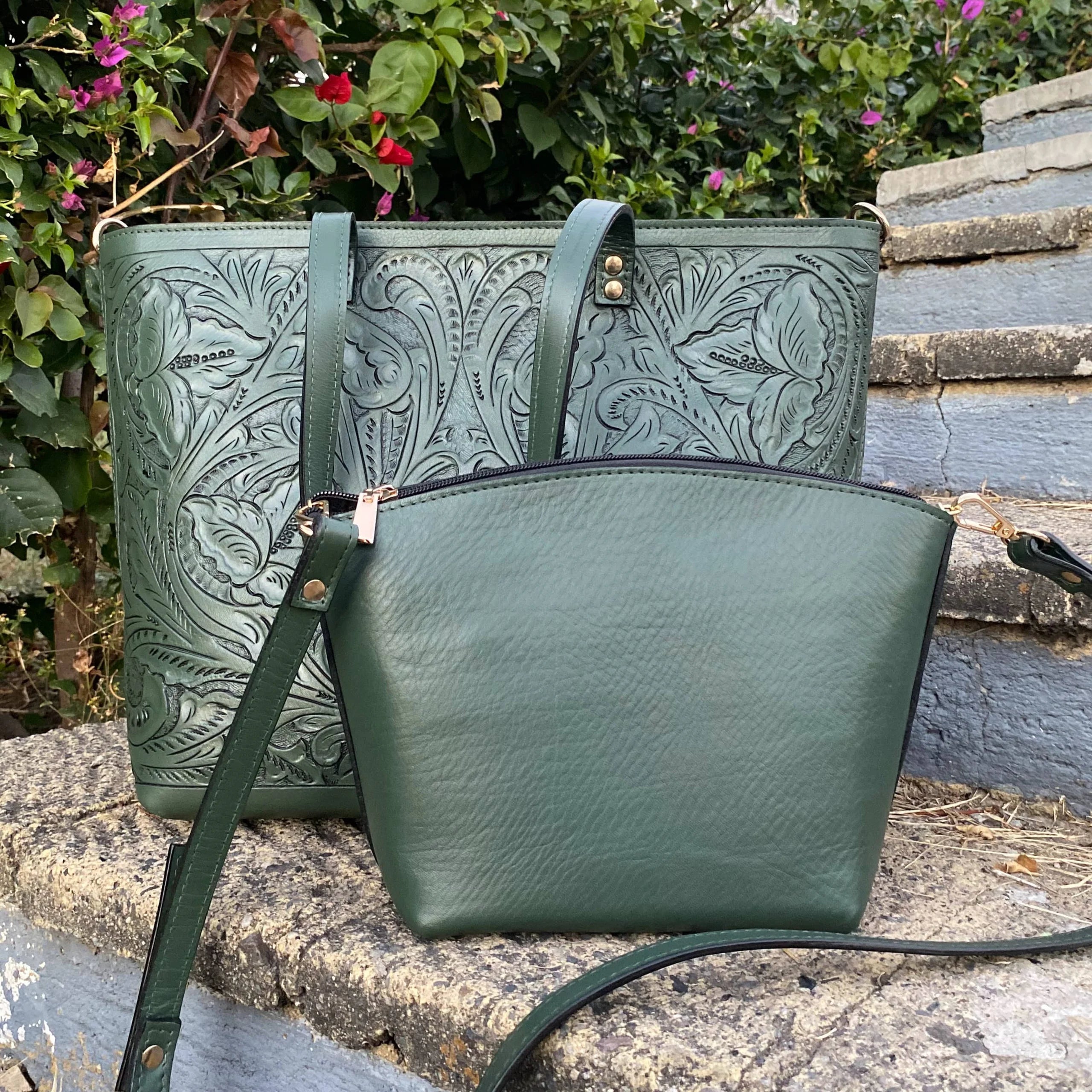 Carolina Tooled Leather Tote | Olive