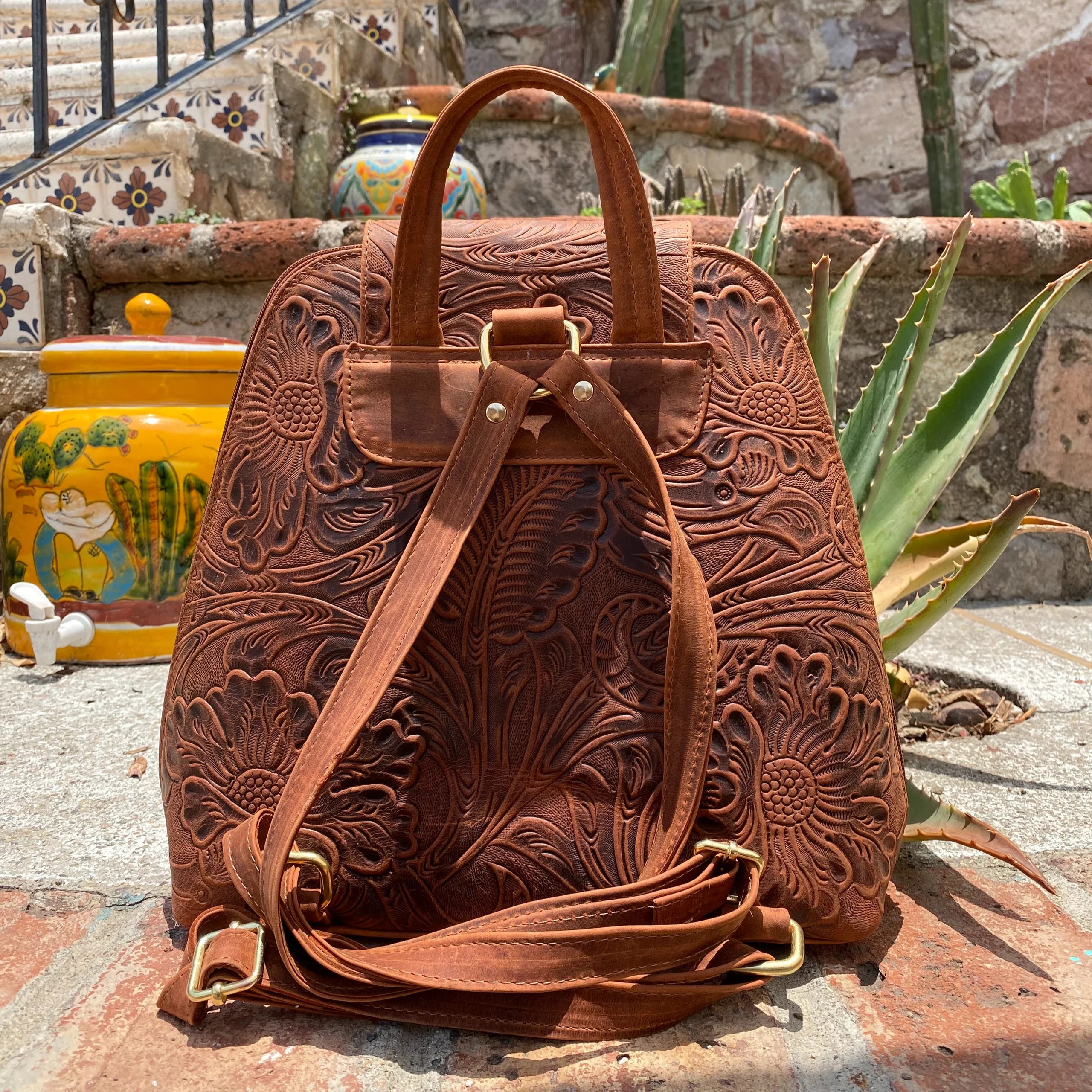 PREORDER | Montserrat Hazelnut Engraved Leather Backpack - Mirasol Accessories