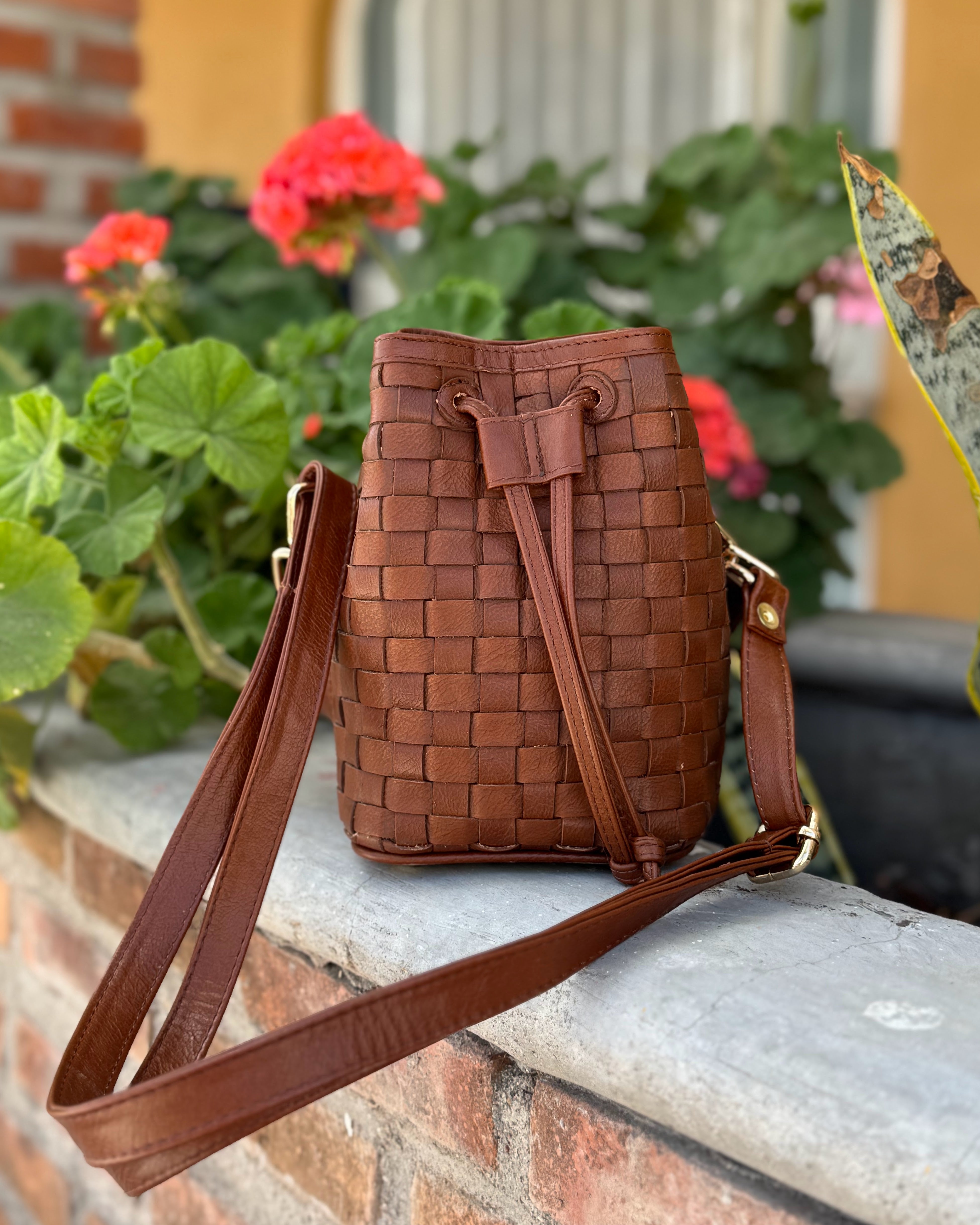 Sofia Woven Leather Bucket Bag - Mirasol Accessories